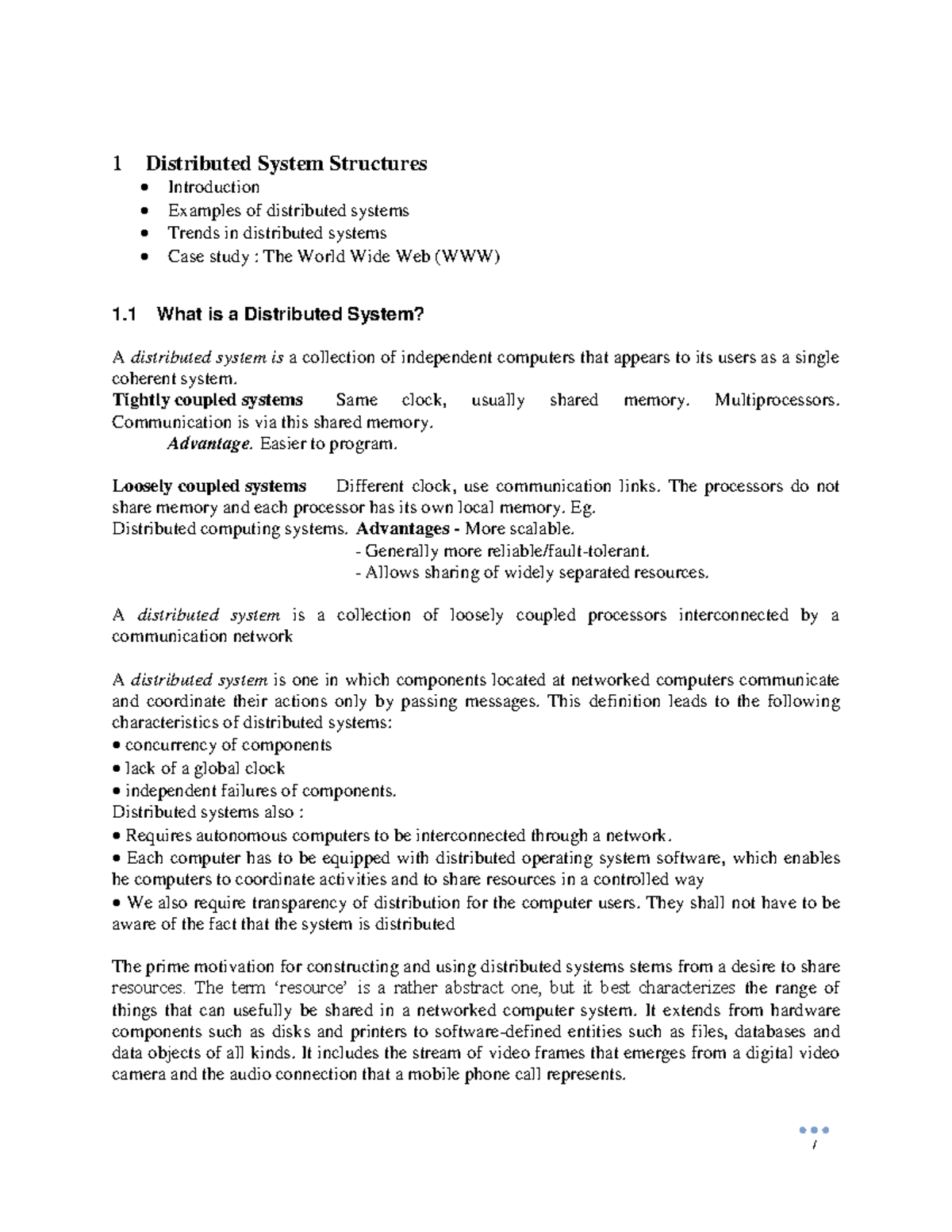 Chapter 1 Introduction to Distributed Systems - 1 Distributed System ...