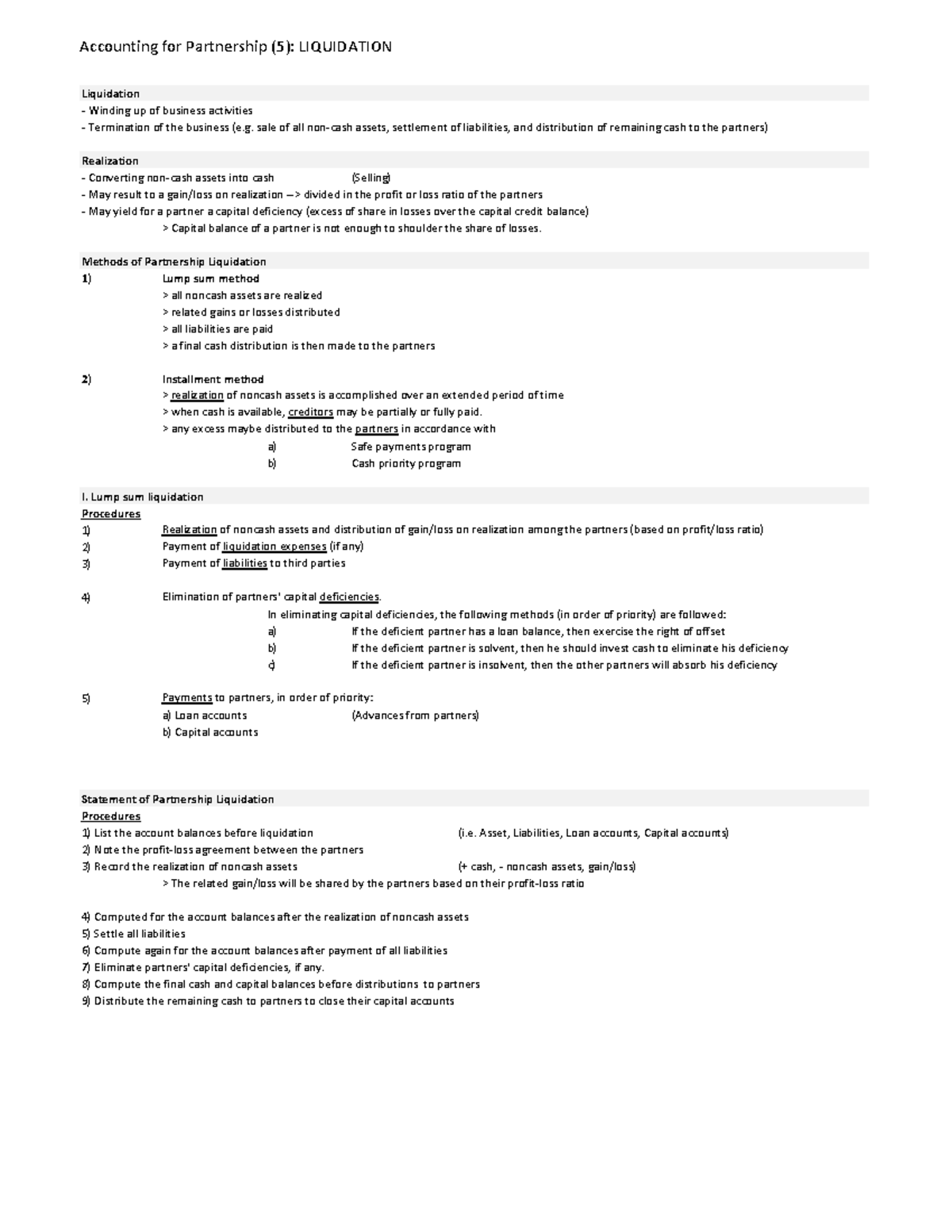 Liquidation And Dissolution Notes And Problems Accounting For