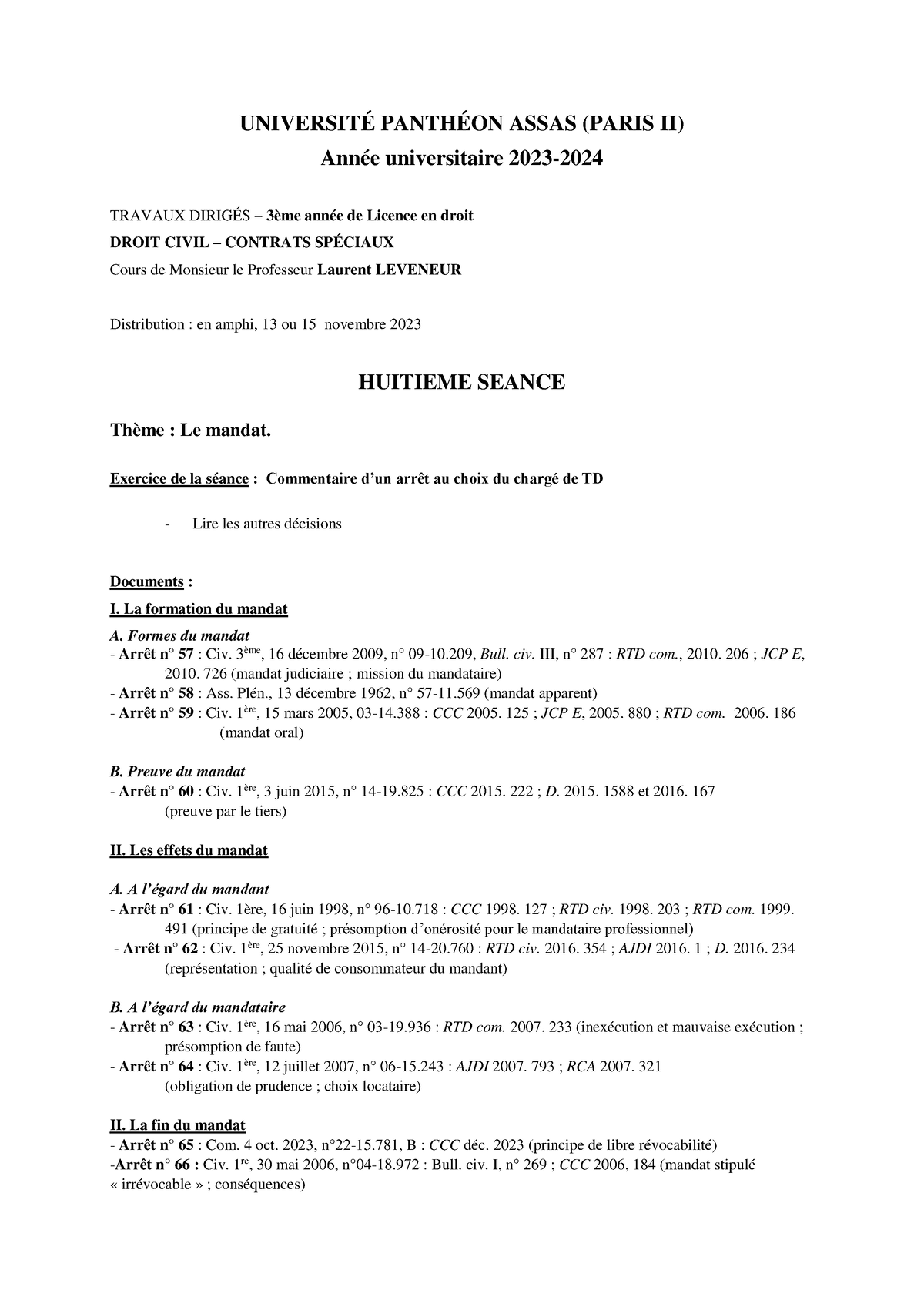 Leveneur - L3 - TD Contrats Sp Ã©ciaux 2023-2024 Fiche N8 - UNIVERSITÉ ...