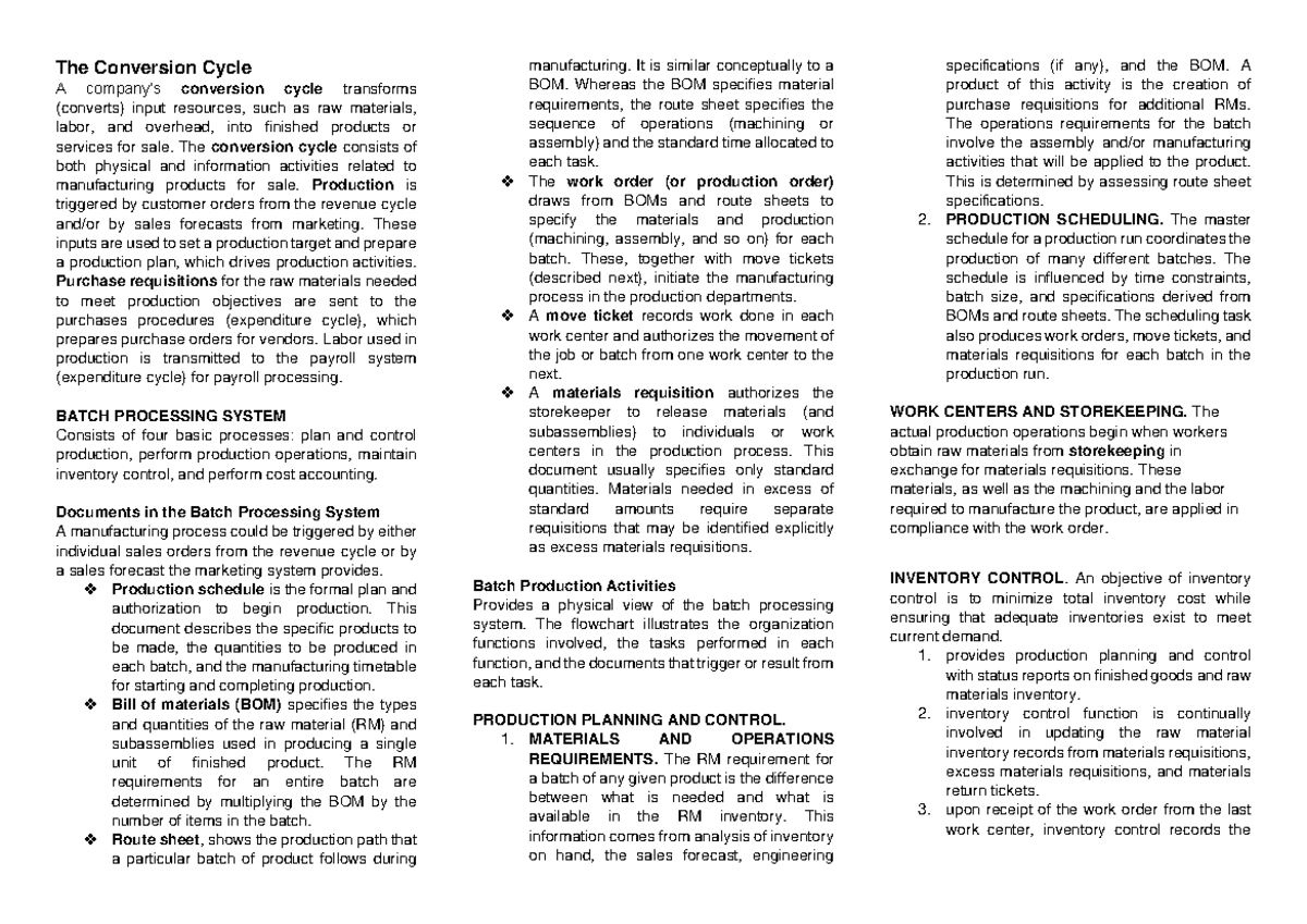 The Conversion Cycle Reviewer Upload - The Conversion Cycle A company’s ...