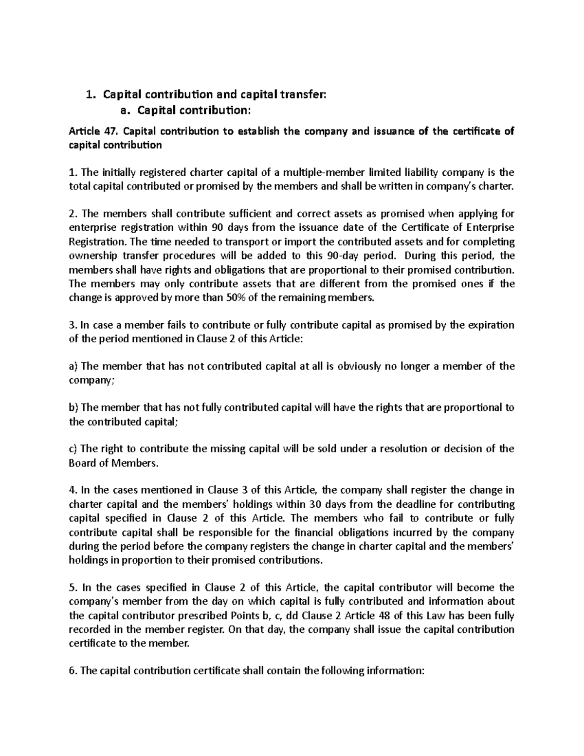 BusinessLawPresentation 1. Capital contribution and capital