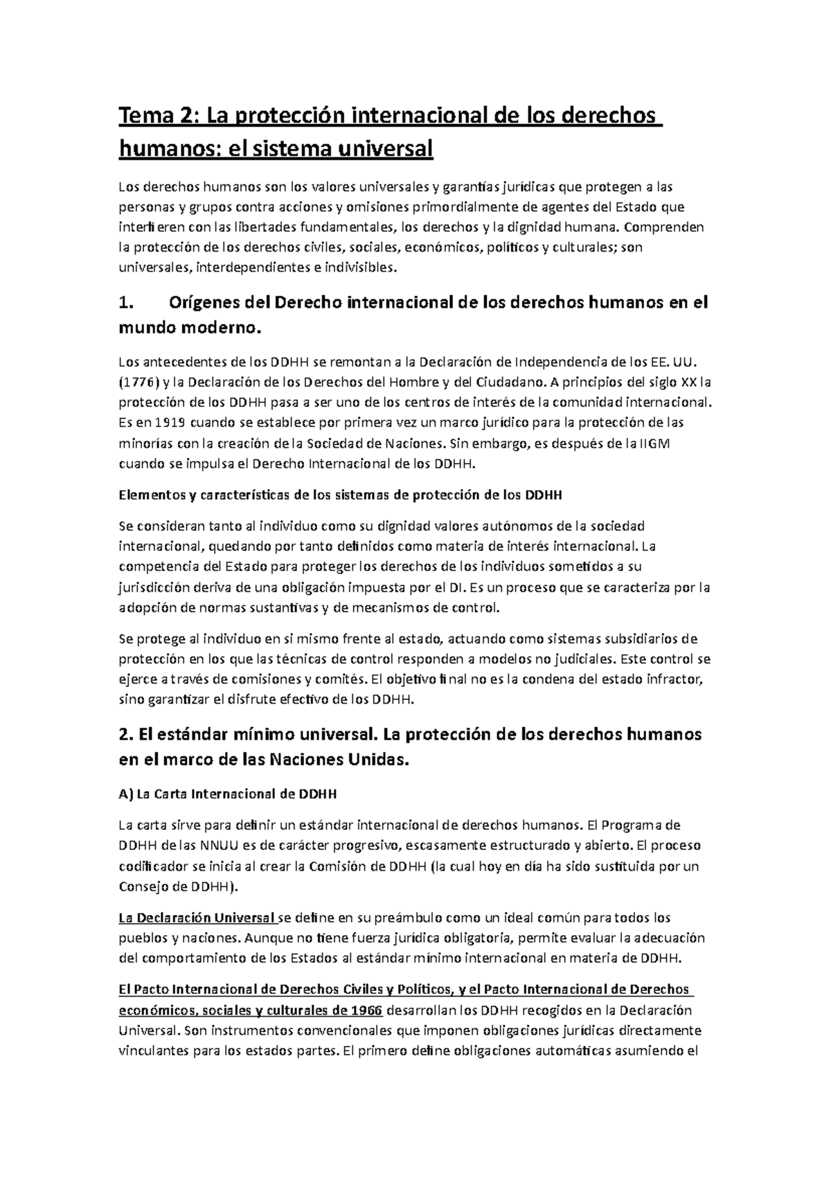 Apuntes tema 2 - Tema 2: La internacional de los derechos humanos: el ...