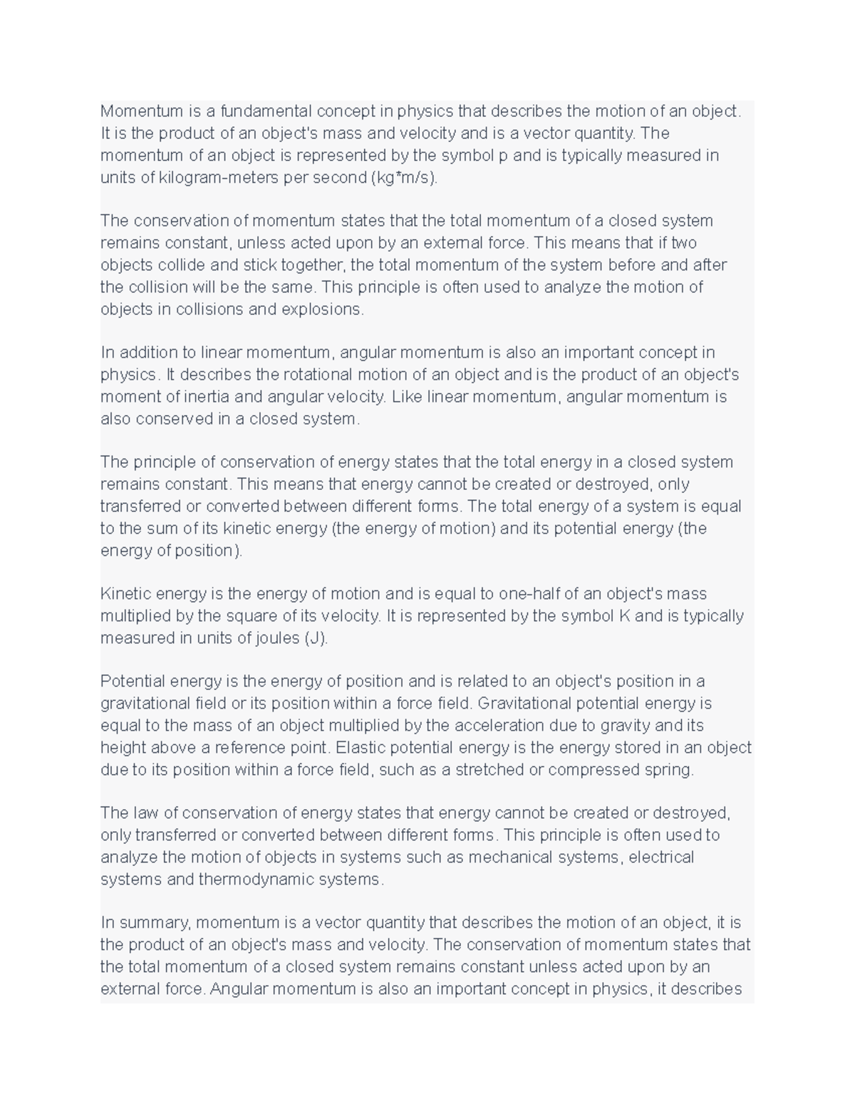 Momentum and Conservation of Energy Notes - Momentum is a fundamental ...