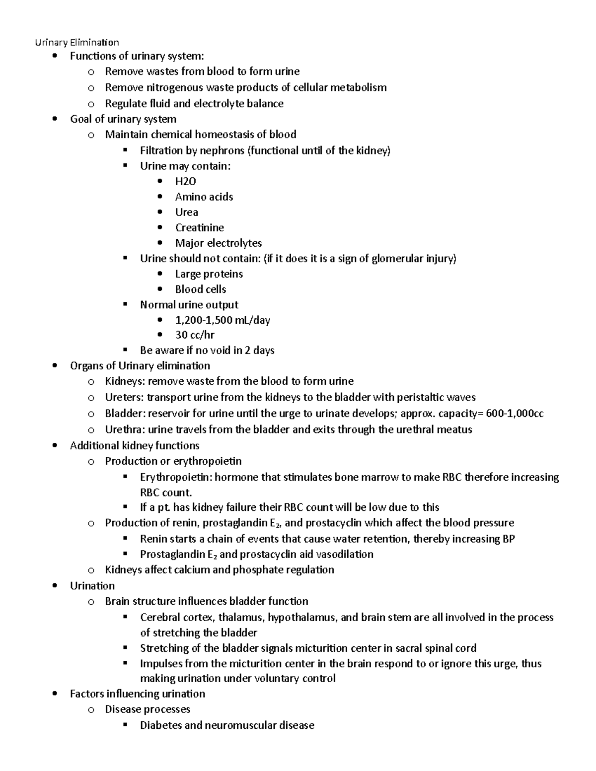 Urinary elimination - capacity= 600-1,000cc o Urethra: urine travels ...