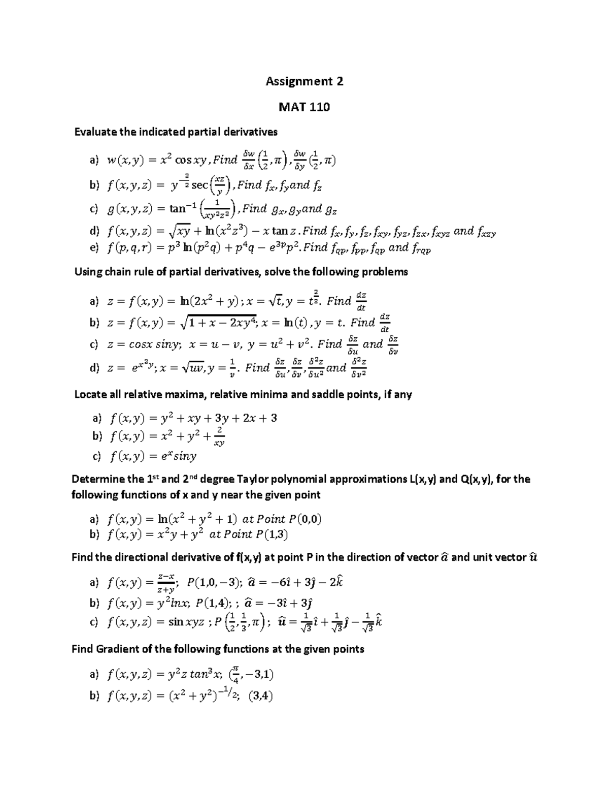 Assignment 2 MAT 110 - N/A - Assignment 2 MAT 110 Evaluate the ...