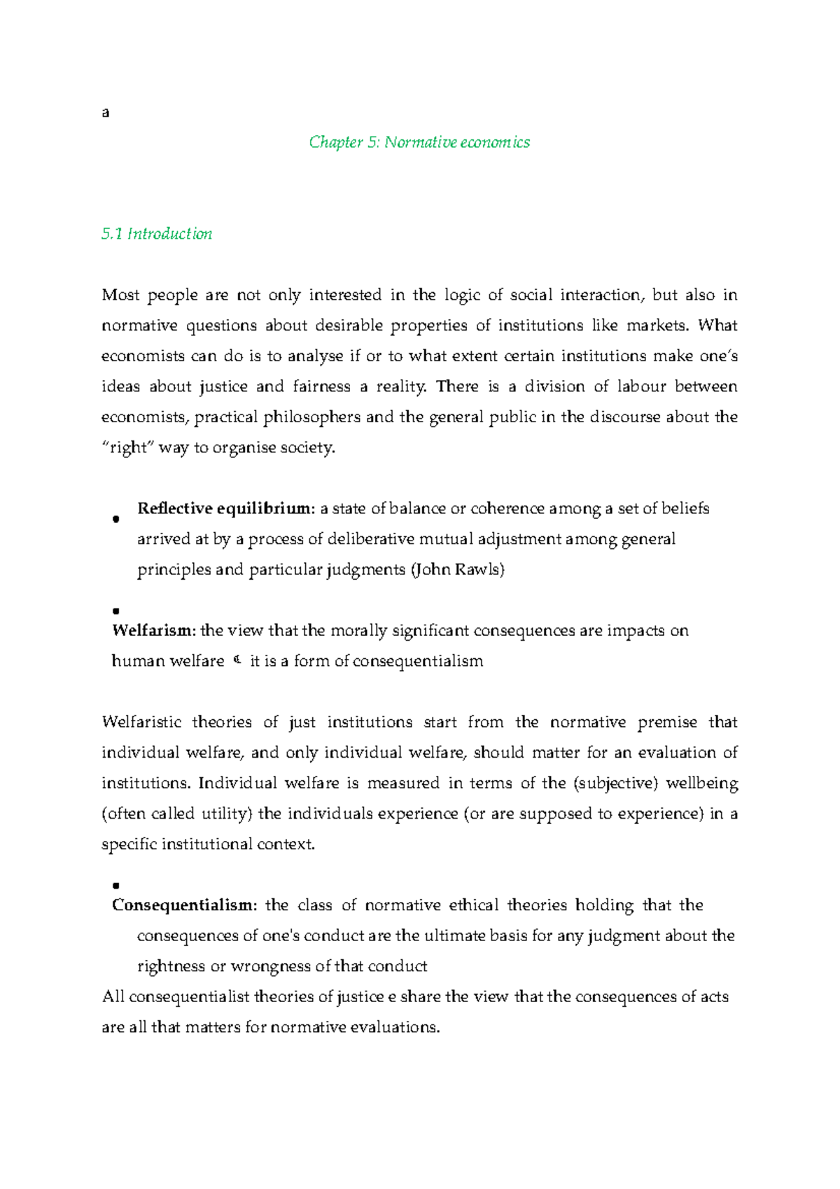 Chapter 5 Micro Summary Reviewed - a Chapter 5: Normative economics 5 ...