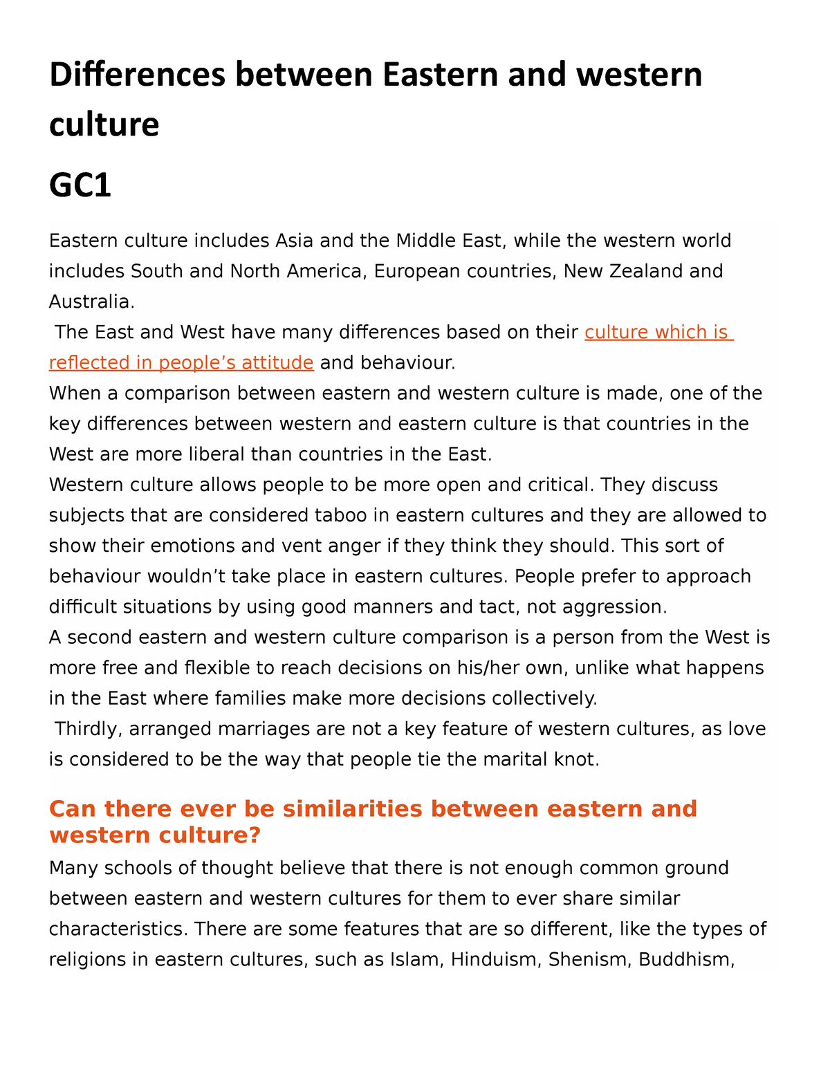 comparison and contrast essay on eastern and western culture