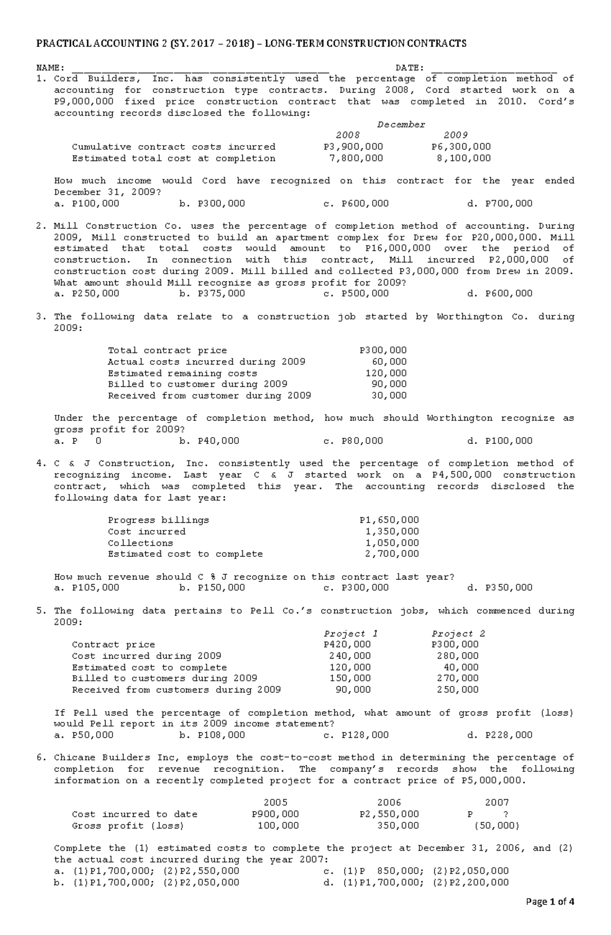 Sample Problems (no answers) - Accountancy - Studocu