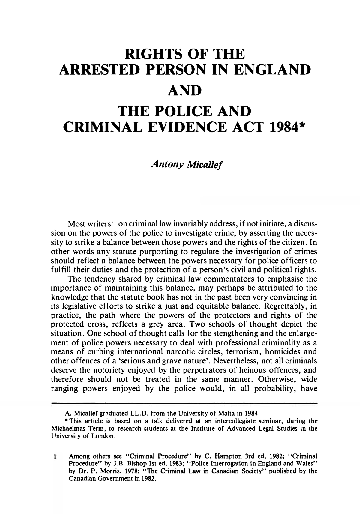 Rights Of The Arrested Person In England And The Police And Criminal ...