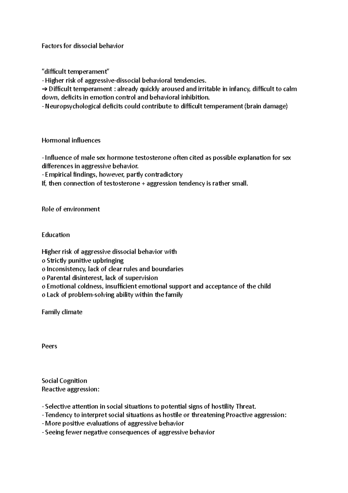 Factors for dissocial behavior - Factors for dissocial behavior ...