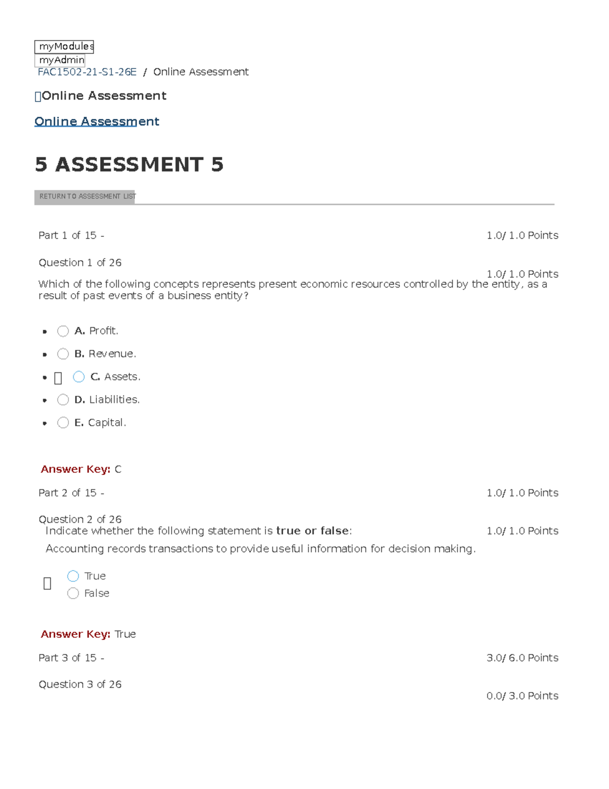 My Modules FAC1502 21 S1 26E Online Assessment 4 - 1/ 1 Points 1/ 1 ...