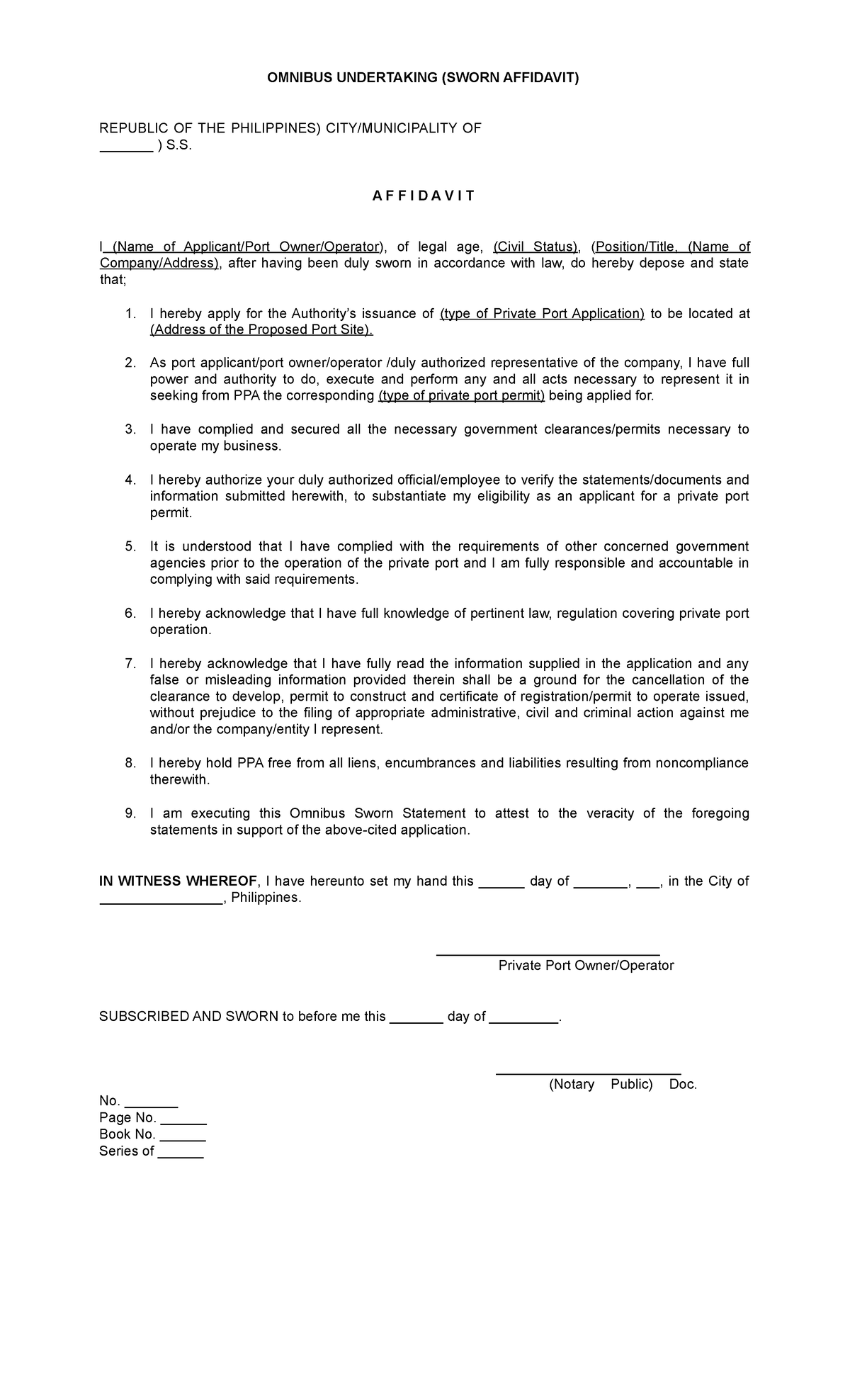 Omnibus Sworn Statement 1 - OMNIBUS UNDERTAKING (SWORN AFFIDAVIT ...