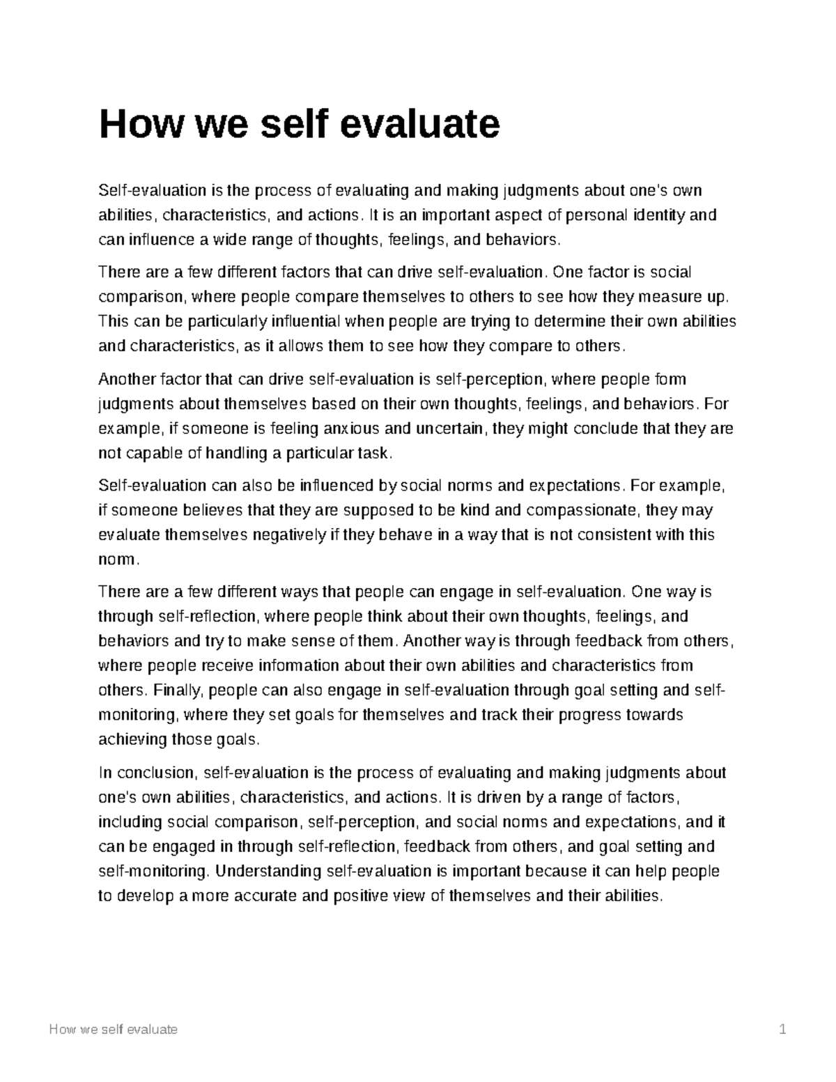 How we self evaluate Notes How we self evaluate 1 How we self