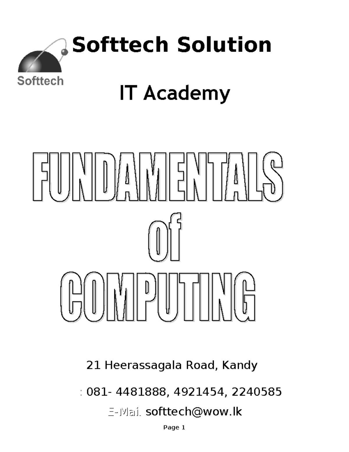 Fundementals of computer science - Softtech Solution IT Academy 21 ...
