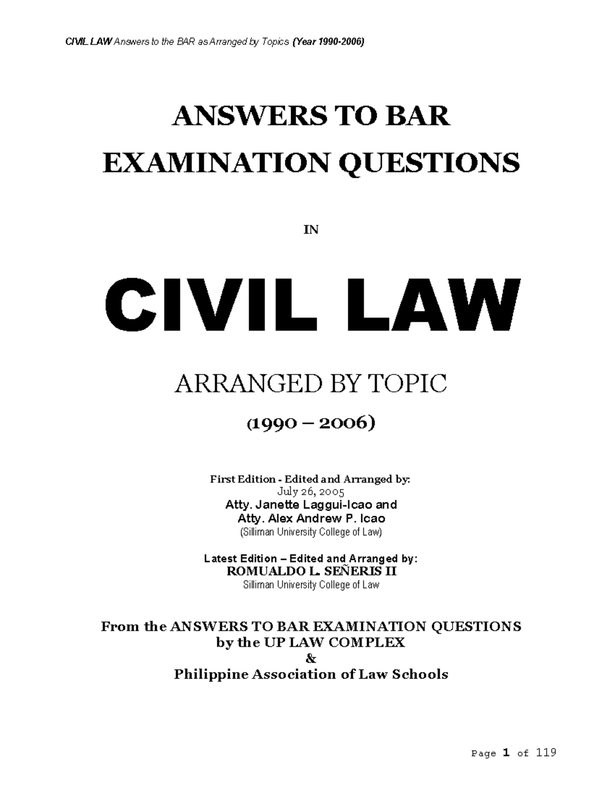 Exam 2010, questions and answers ANSWERS TO BAR EXAMINATION QUESTIONS