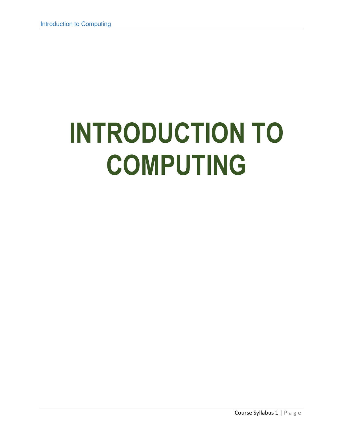 Introduction To Computing Computer 1 - Introduction To Computing Course ...