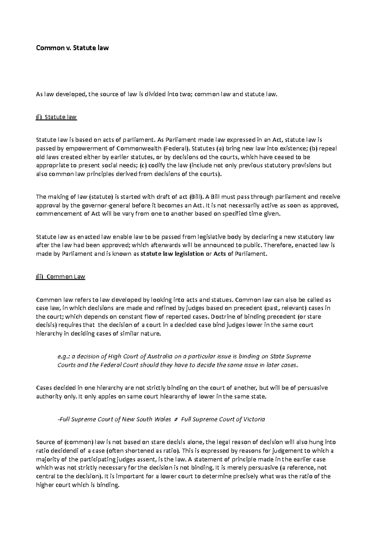 34331370 Common v Statute Law Common v. Statute law As law developed