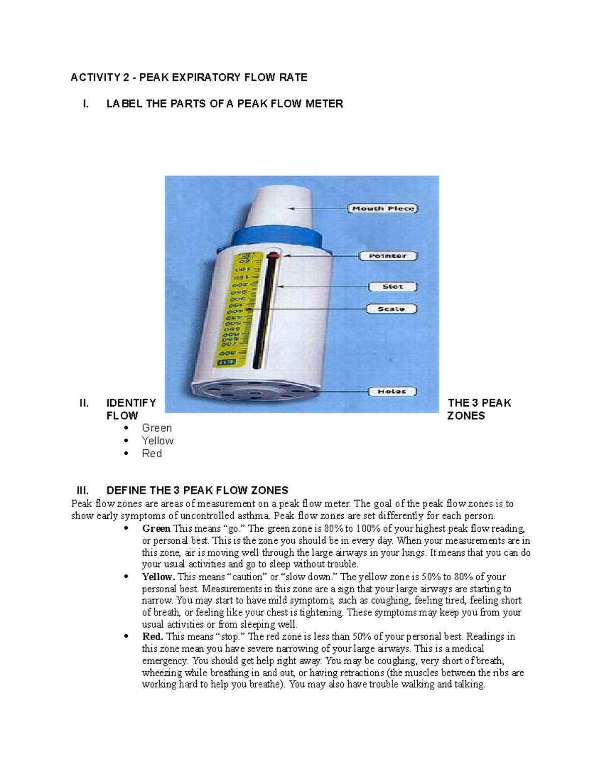 Activity 2 PEAK Expiratory FLOW RATE secondary education UZ Studocu