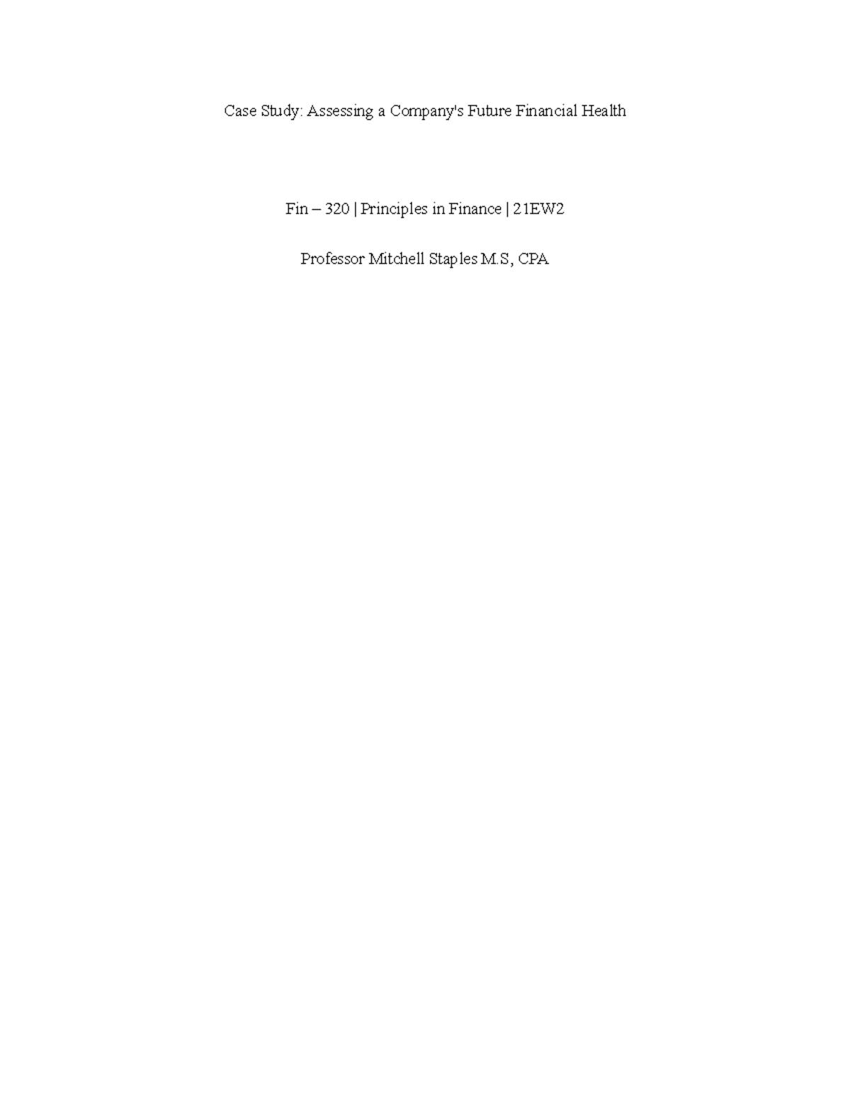 case study assessing a company's future financial health