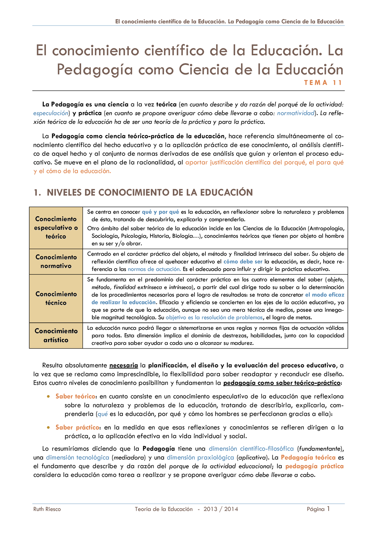 Tema 11 - El Conocimiento Científico De La Educ. Pedagogía Como Ciencia ...