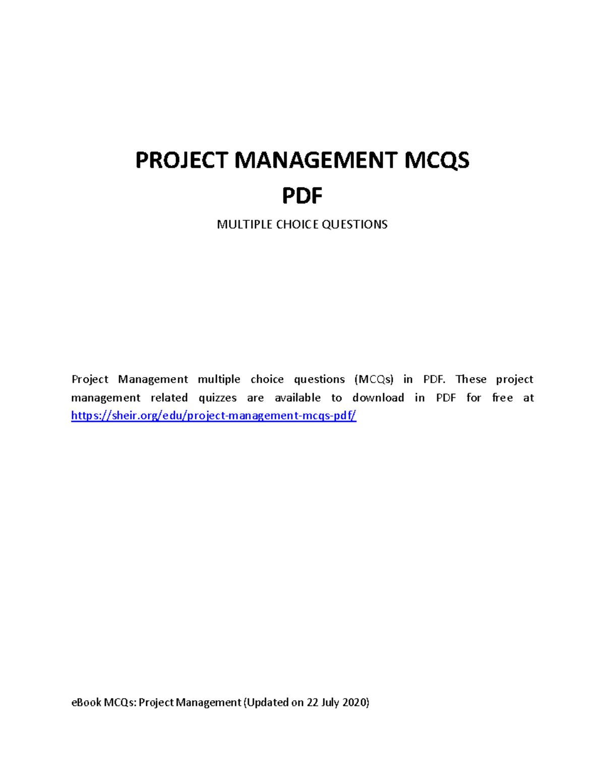 Introduction To Project Management - PROJECT MANAGEMENT MCQS PDF ...