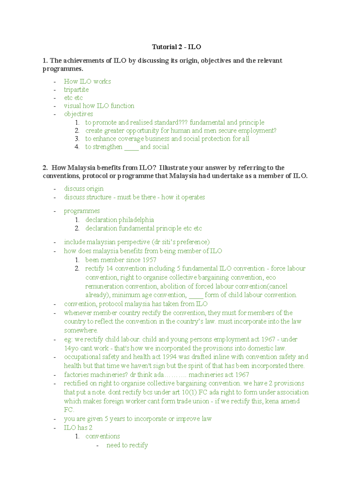 Tutorial 2 ILO Tutorial 2 ILO 1. The achievements of ILO by
