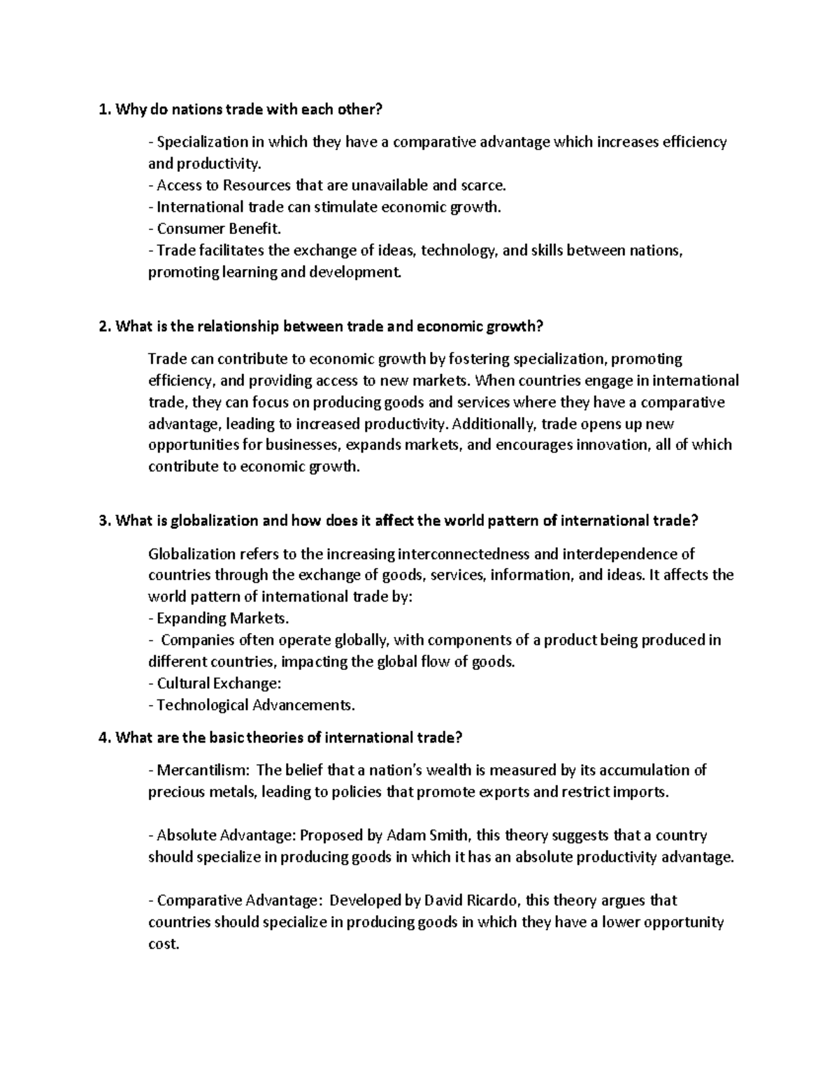 ITT Questions - Why do nations trade with each other? Specialization in ...