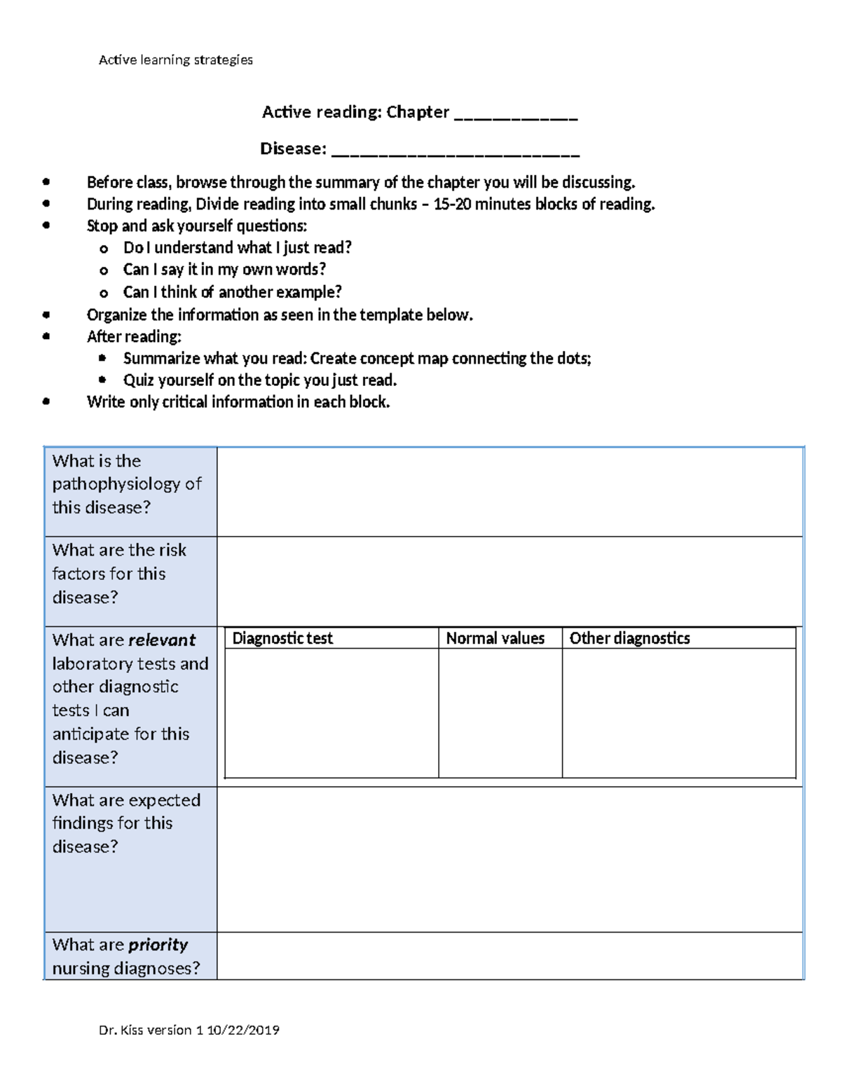 Active reading template v2-1 - Active learning strategies Active ...