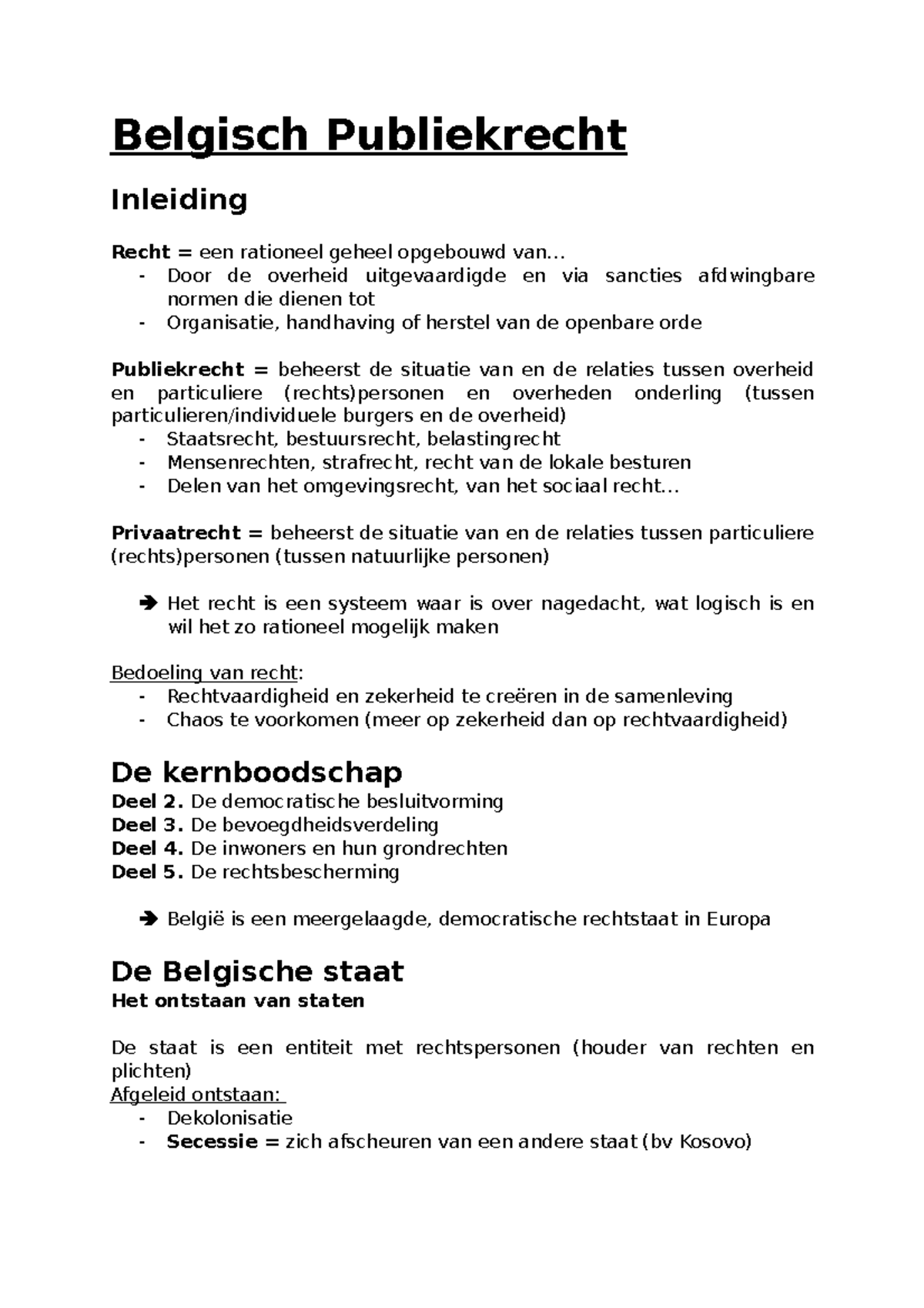 Samenvatting Eerste Lessen - Belgisch Publiekrecht Inleiding Recht ...