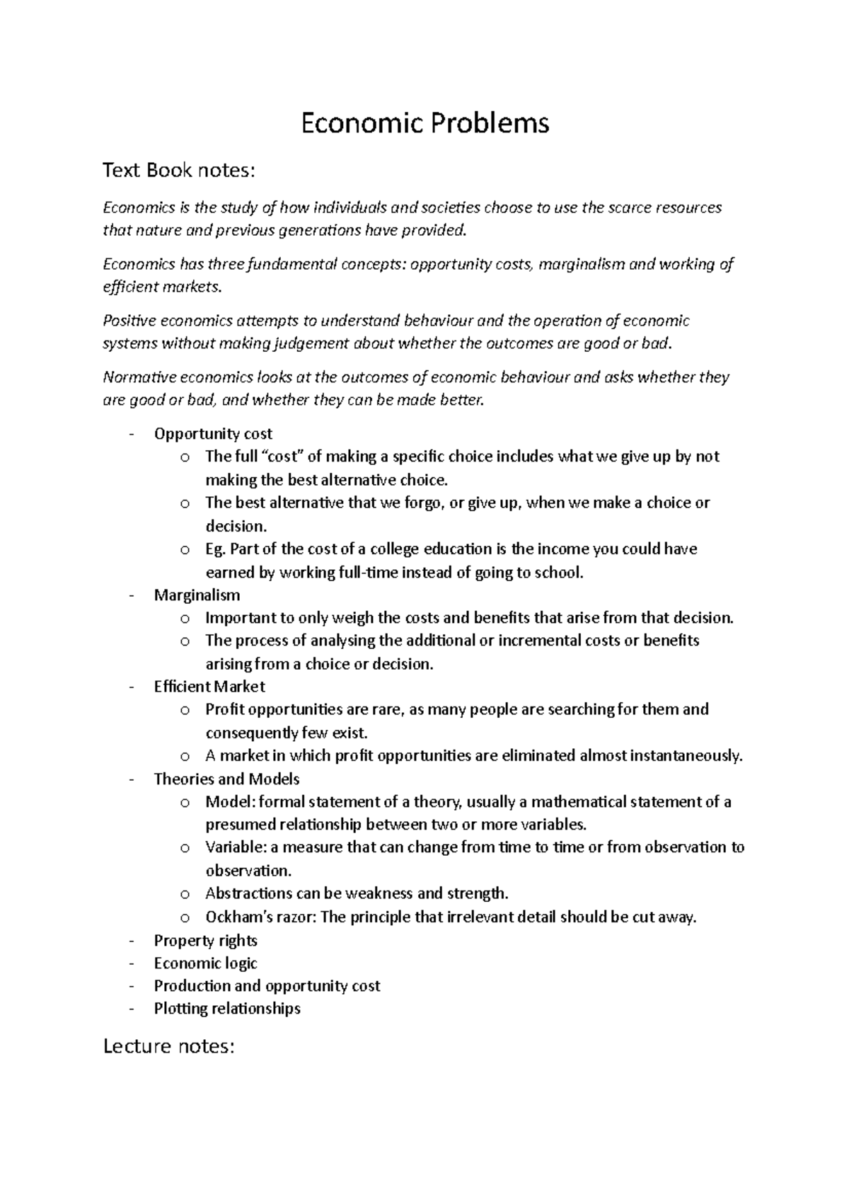 Economic problems - Lecture notes 1 - Economic Problems Text Book notes ...