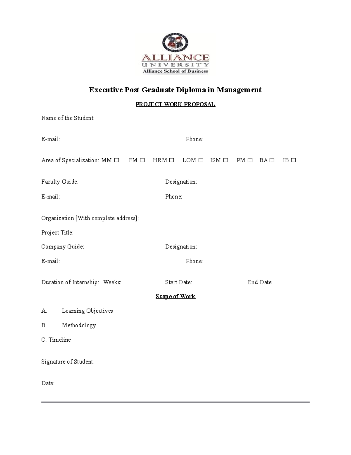 Epgdm - Project Report templates - PROJECT WORK PROPOSAL ####### Name ...