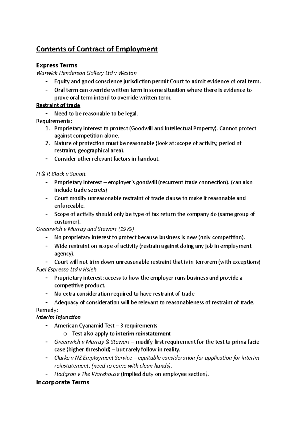 Contents of Contract Oral term can override written term in some