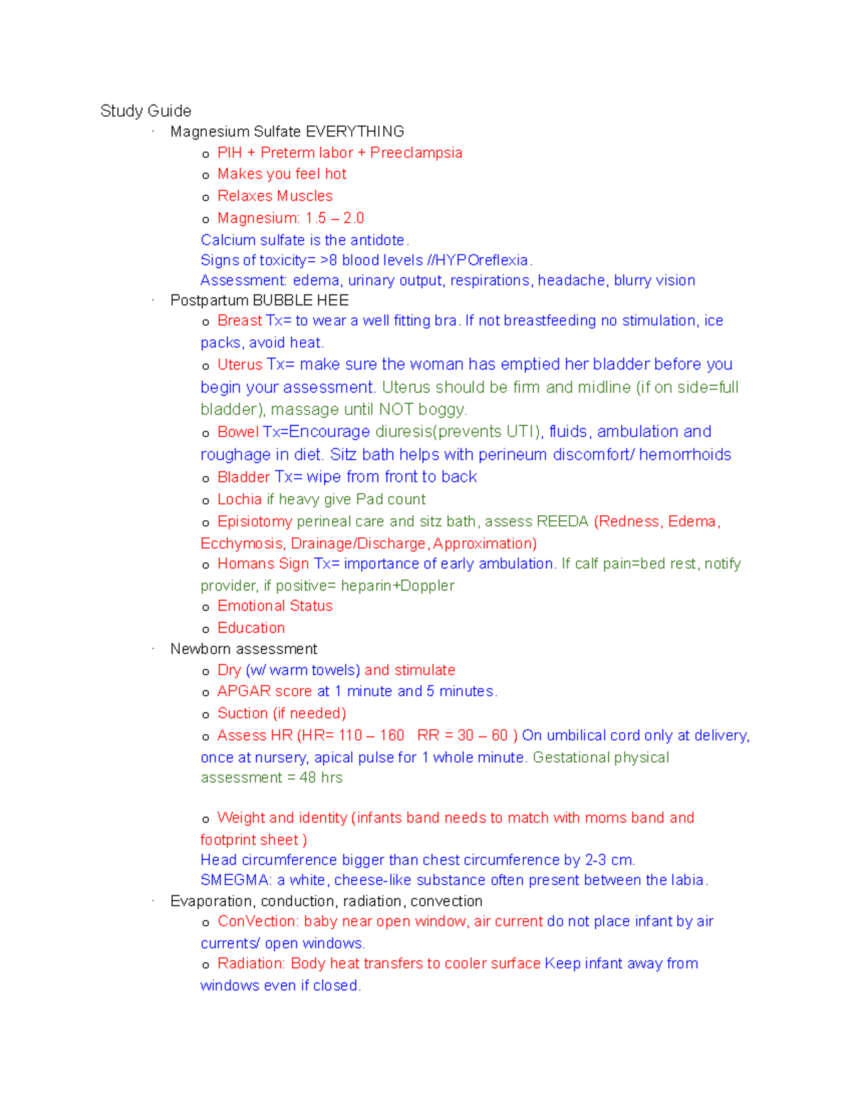 OB Study Guide 2 Test Study Guide · Magnesium Sulfate EVERYTHING
