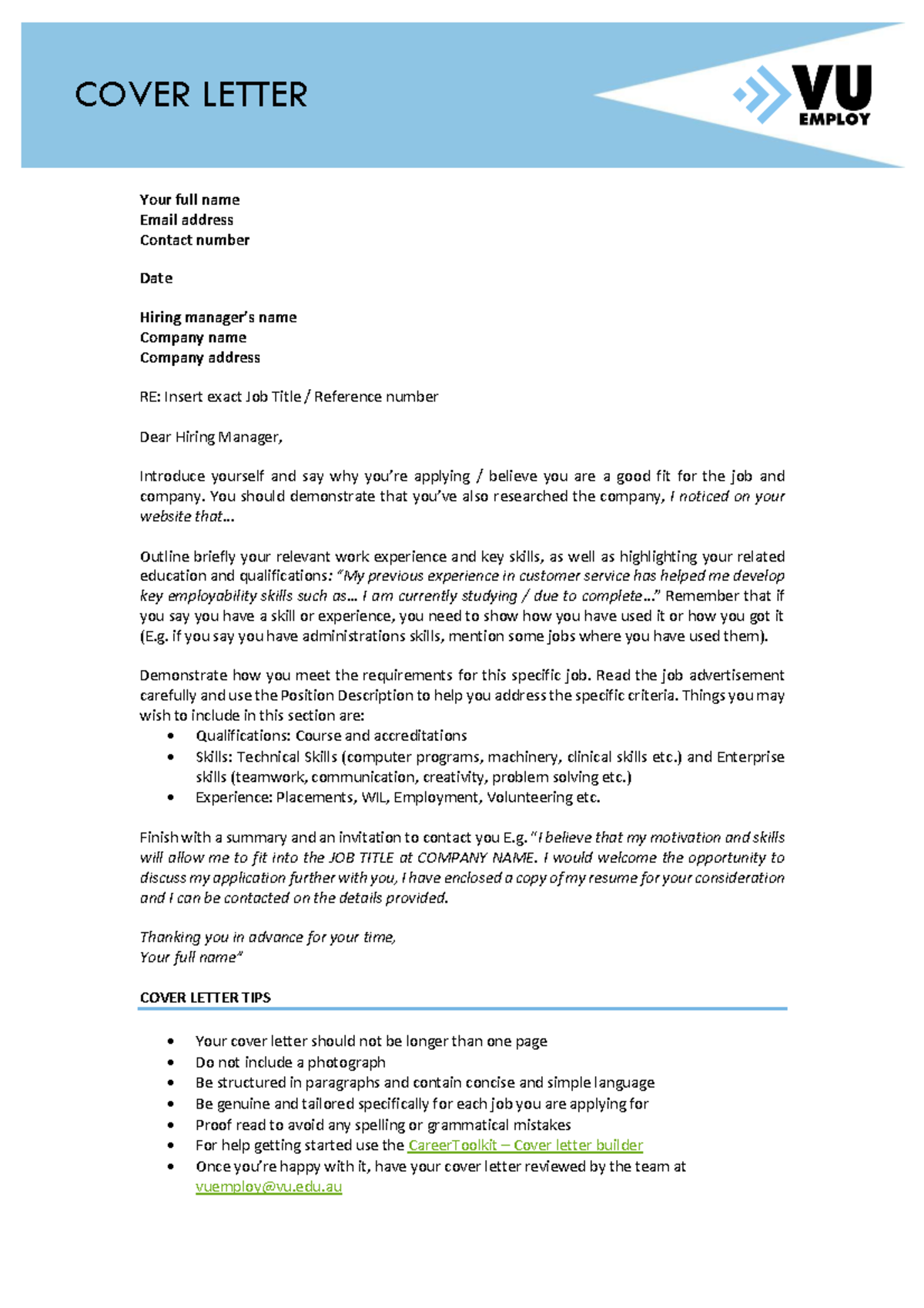 Cover Letter Example - COVER LETTER Your full name Email address ...