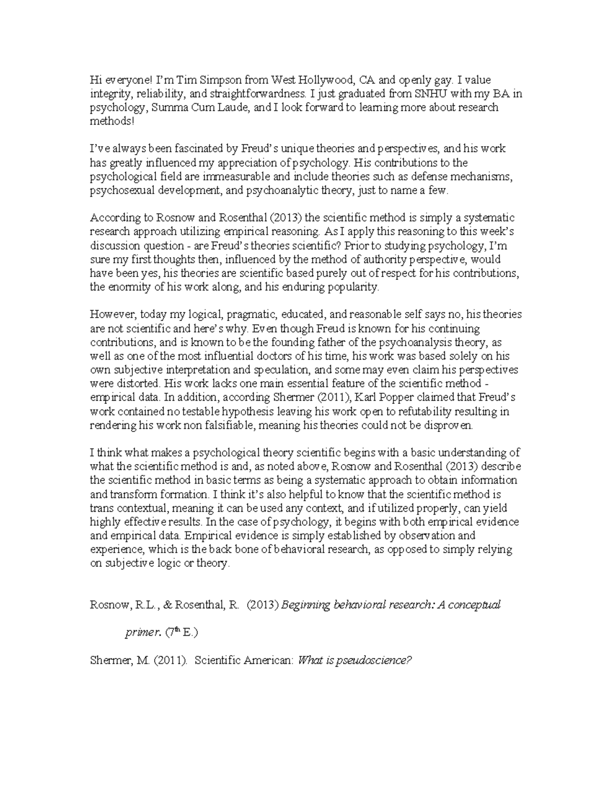 Class Paper PSY 510 DISC 1-1 - Hi everyone! I’m Tim Simpson from West ...