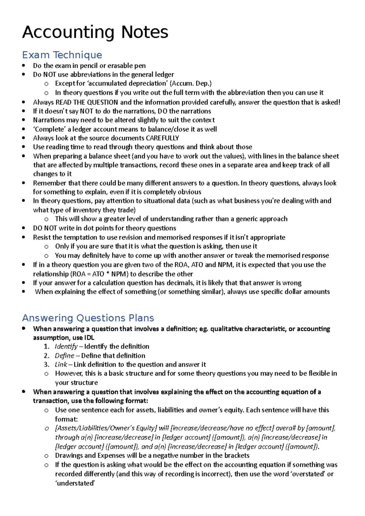 VCE Accounting 3 4 Notes Accounting Notes Exam Technique Do the exam