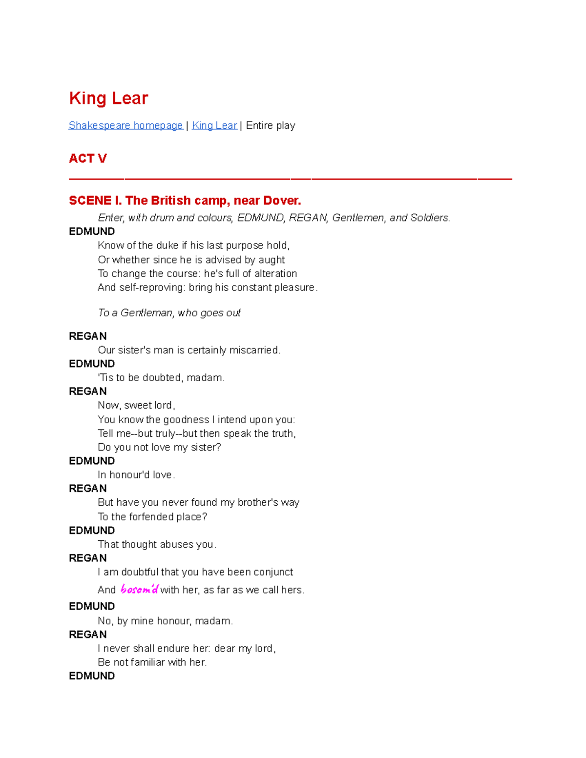 King Lear - Act V ~ English Literature Component ( Emily Dickinson ...