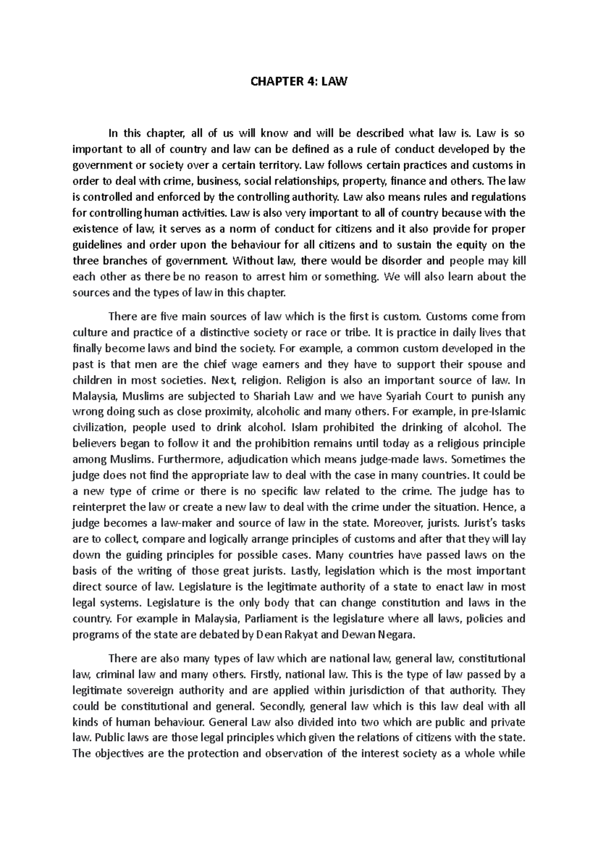 PAD 120 Chapter 4 Summary introduction - CHAPTER 4: LAW In this chapter ...