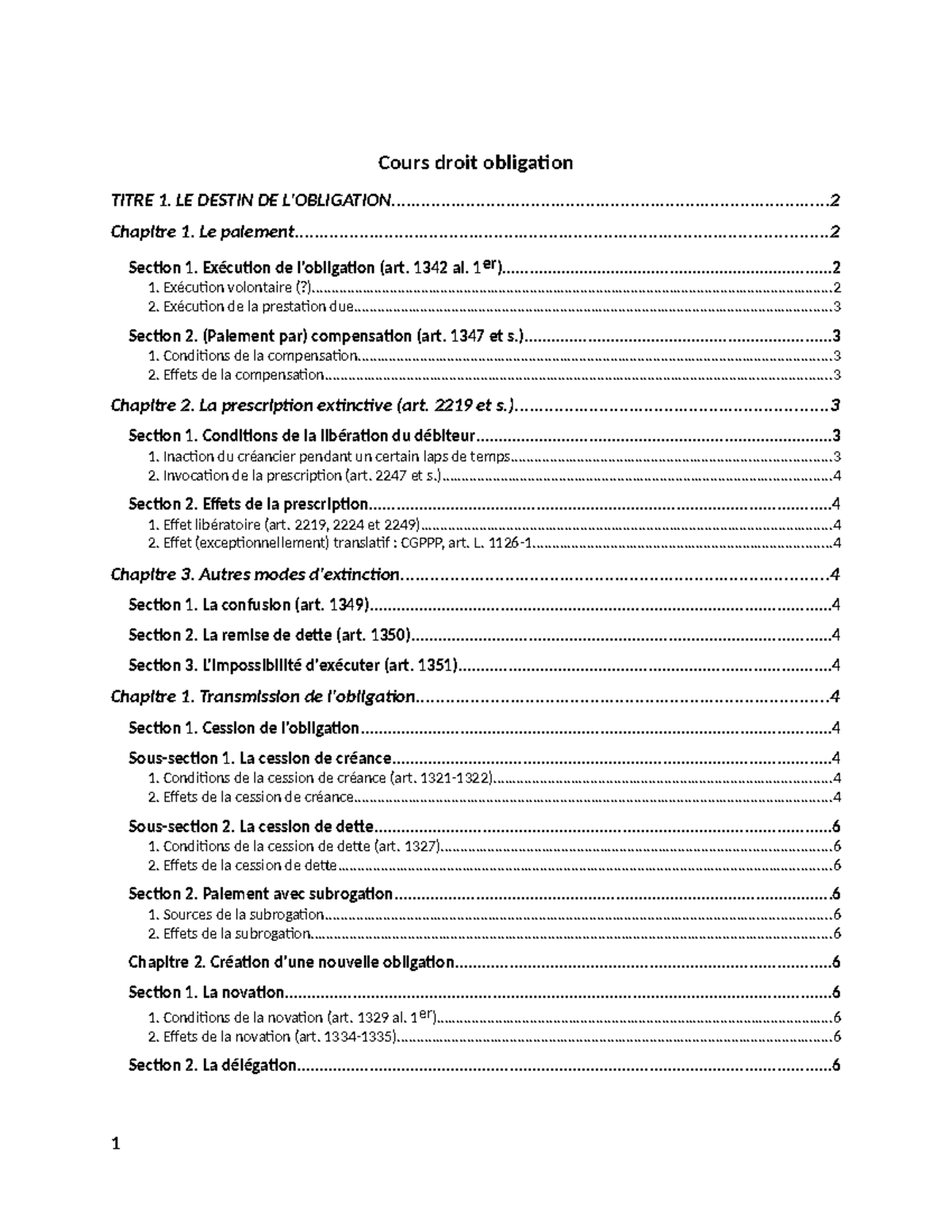 Cours Droit Obligation - Cours Droit Obligation TITRE 1. LE DESTIN DE ...