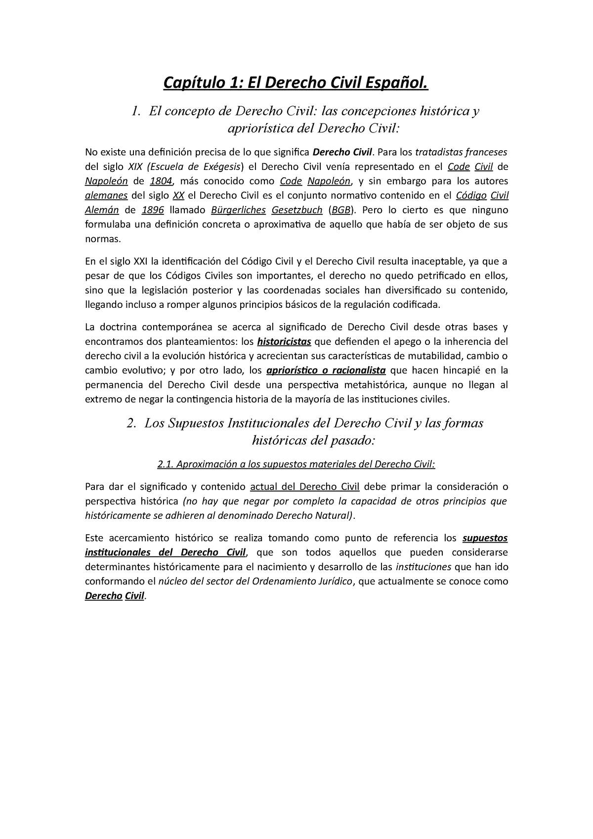 Resumen Capítulo 1 Capítulo 1 El Derecho Civil Español 1 El Concepto De Derecho Civil Las 3968