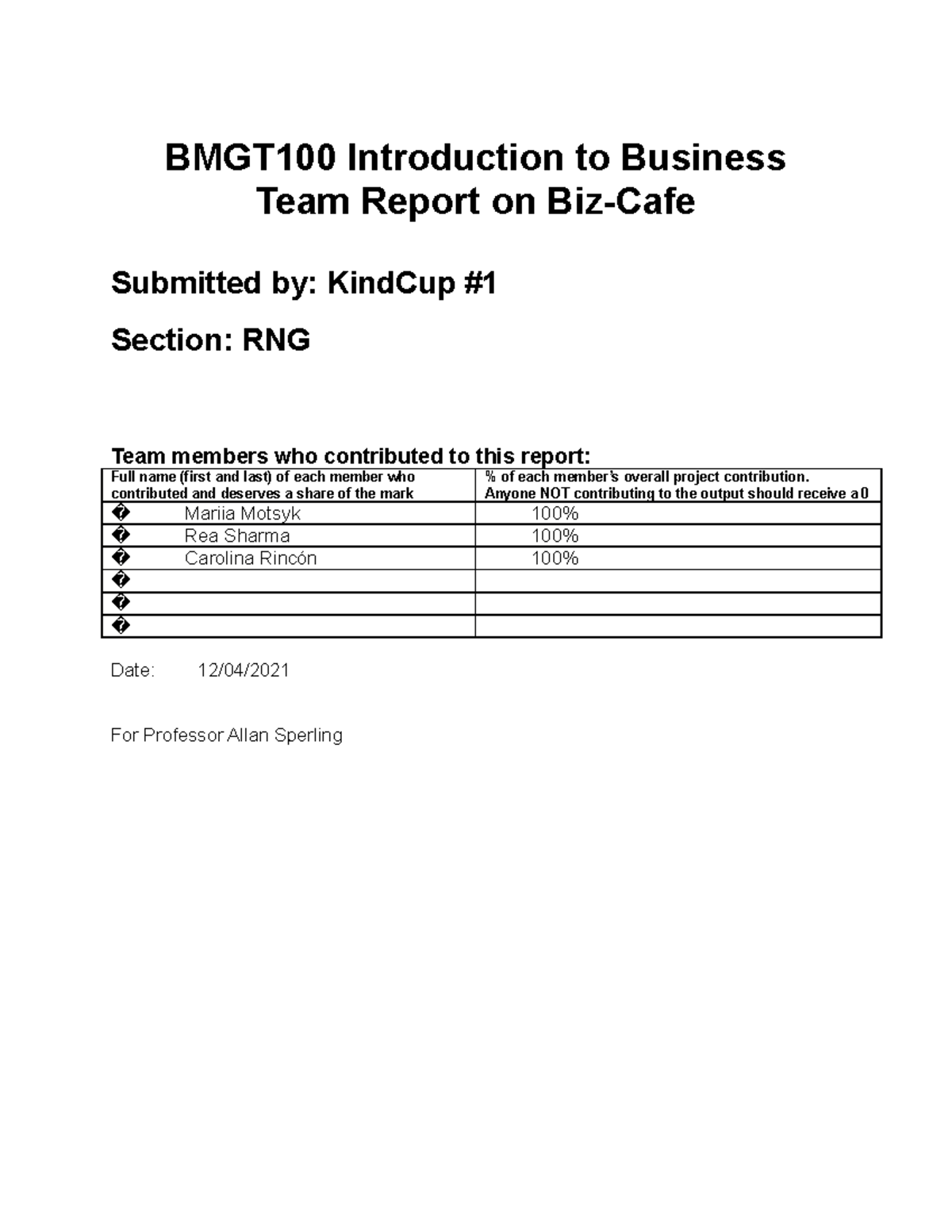 bizcafe income statement assignment