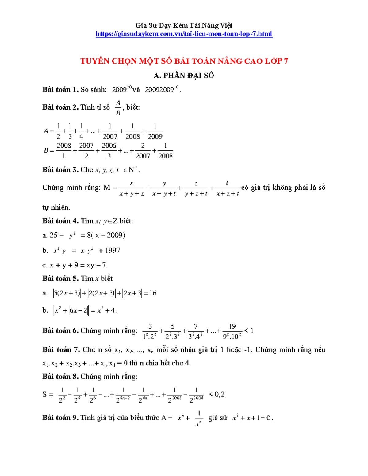 Tong hop bai toan lop 7 nang cao hay va kho bai tap toan nang cao lop 7 ...