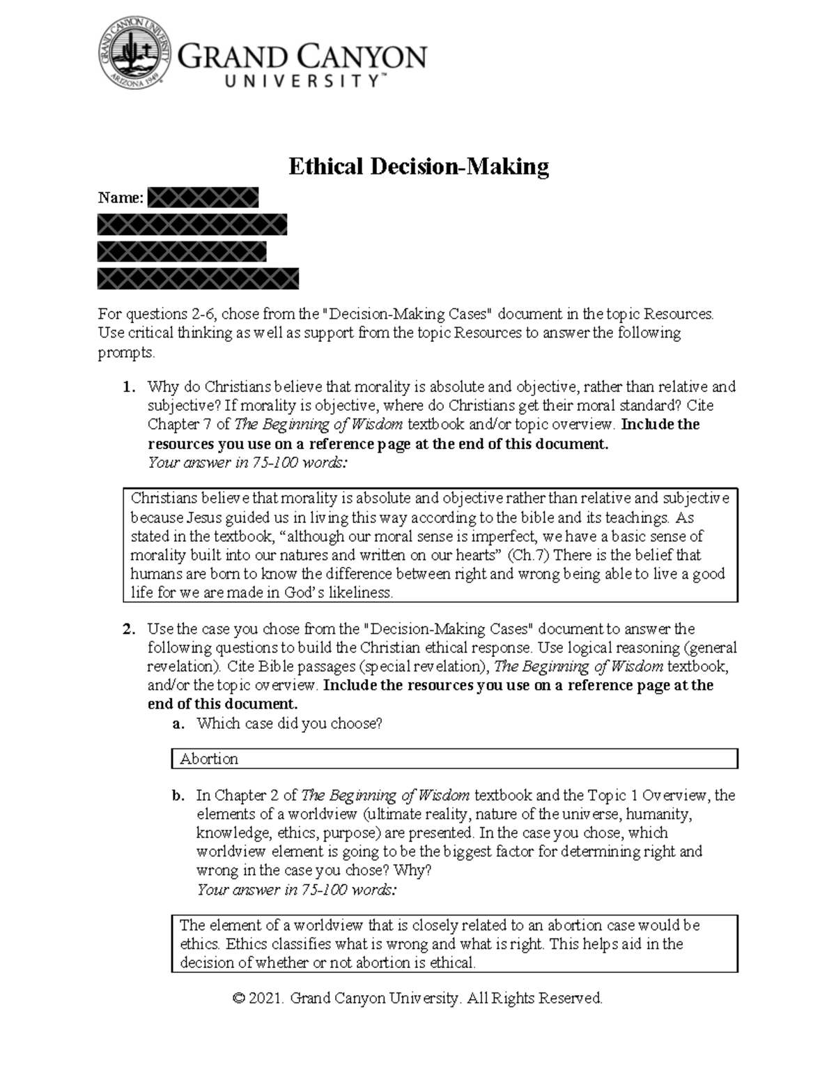 ethical-decision-making-2021-grand-canyon-university-all-rights