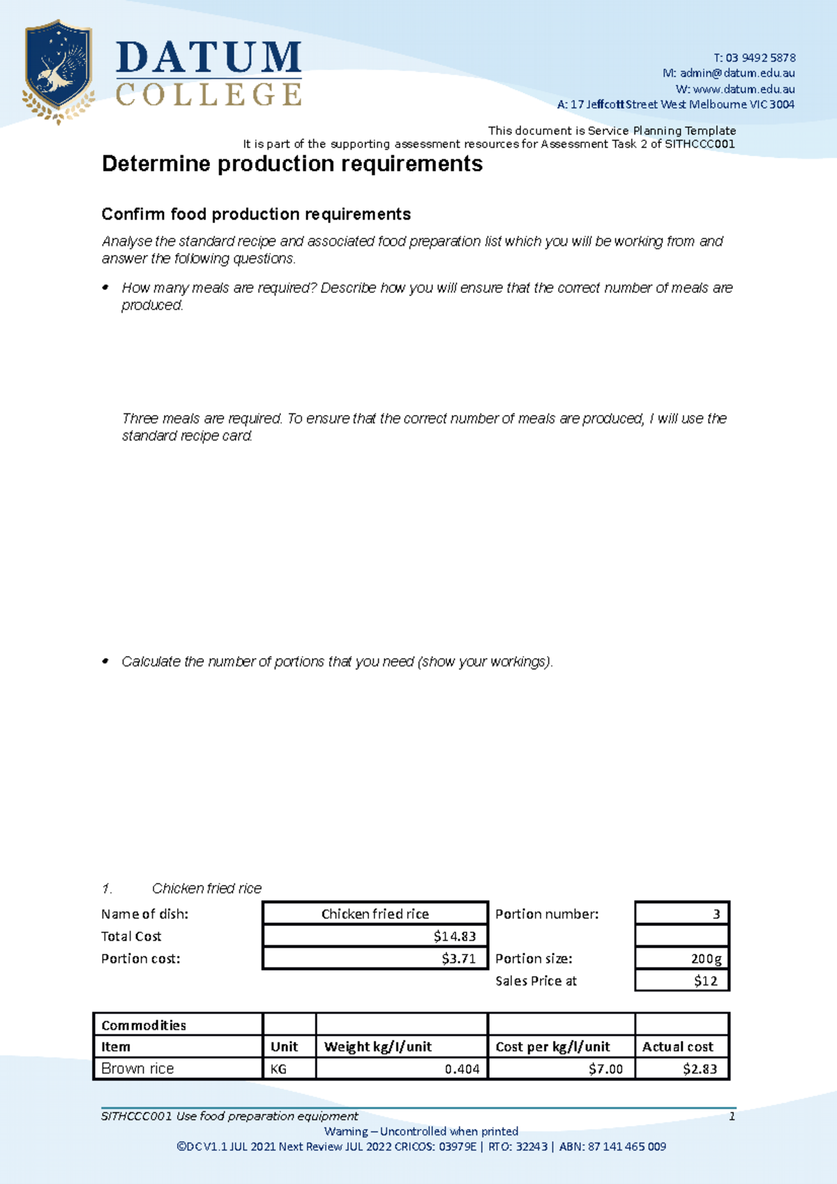 Service Planning Template - M: admin@datum.edu W: datum.edu A: 17 ...