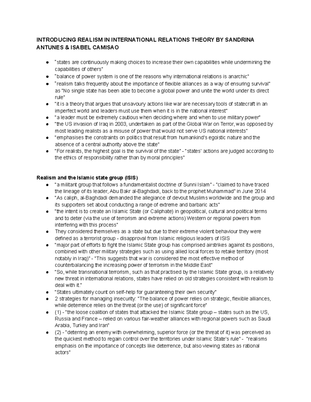 International relations W3 readings - INTRODUCING REALISM IN ...