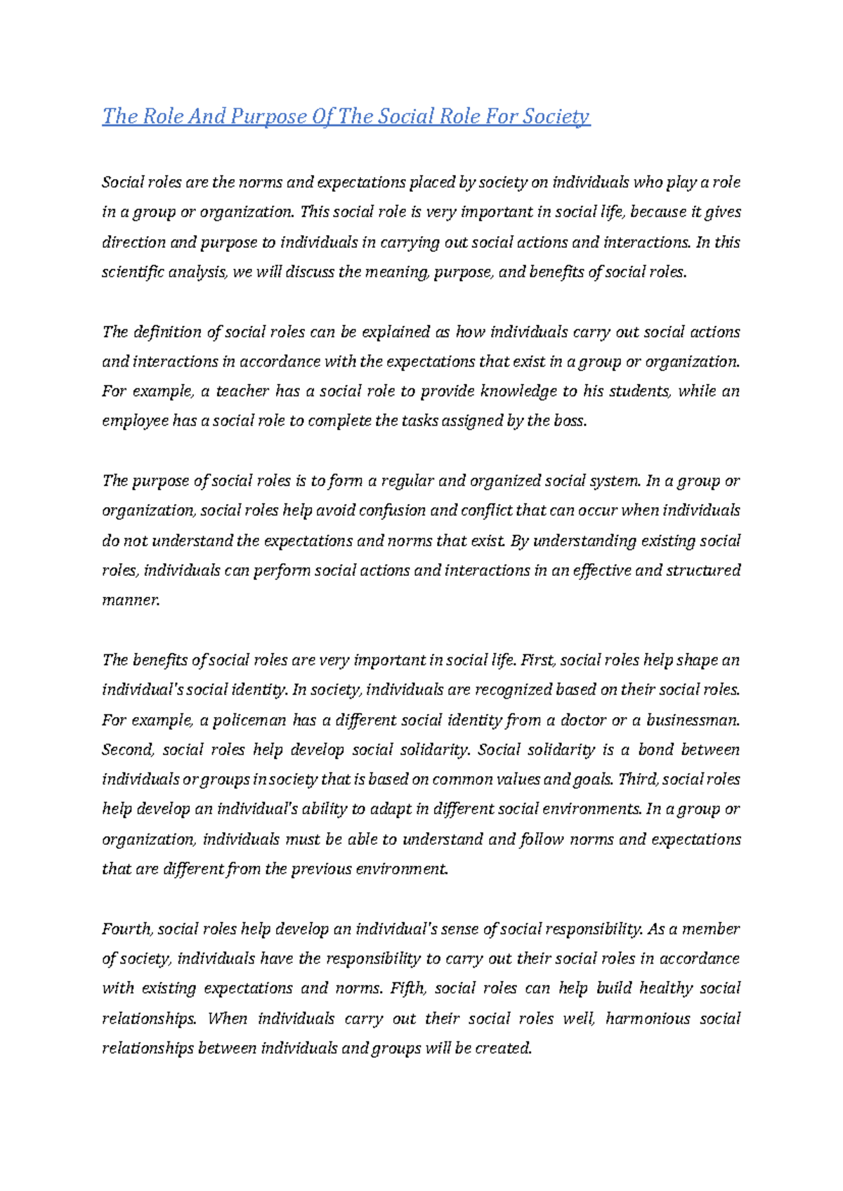 The Role And Purpose Of The Social Role For Society - This social role ...