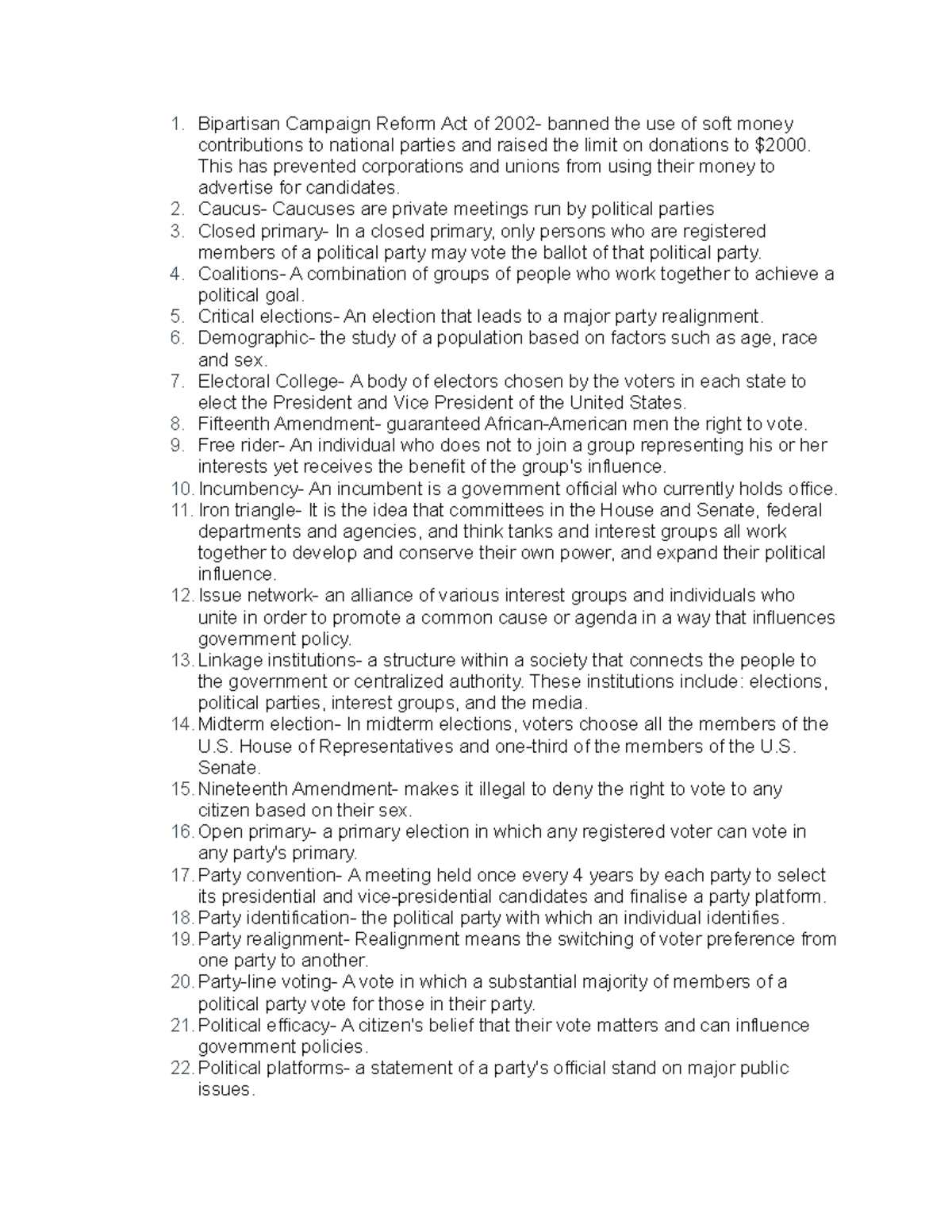 Unit 5 Vocab AP Gov Bipartisan Campaign Reform Act Of 2002 Banned 