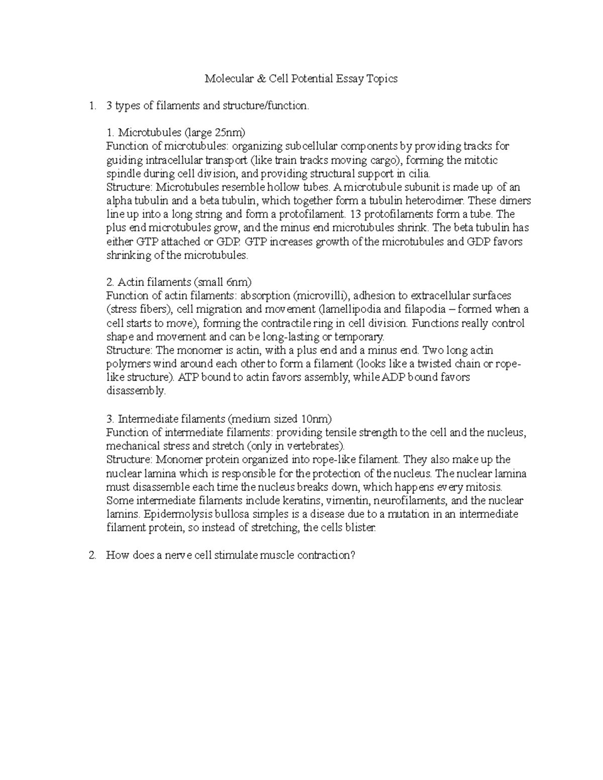 Study Guide (Molecular & Cell Exam 3) Molecular & Cell Potential