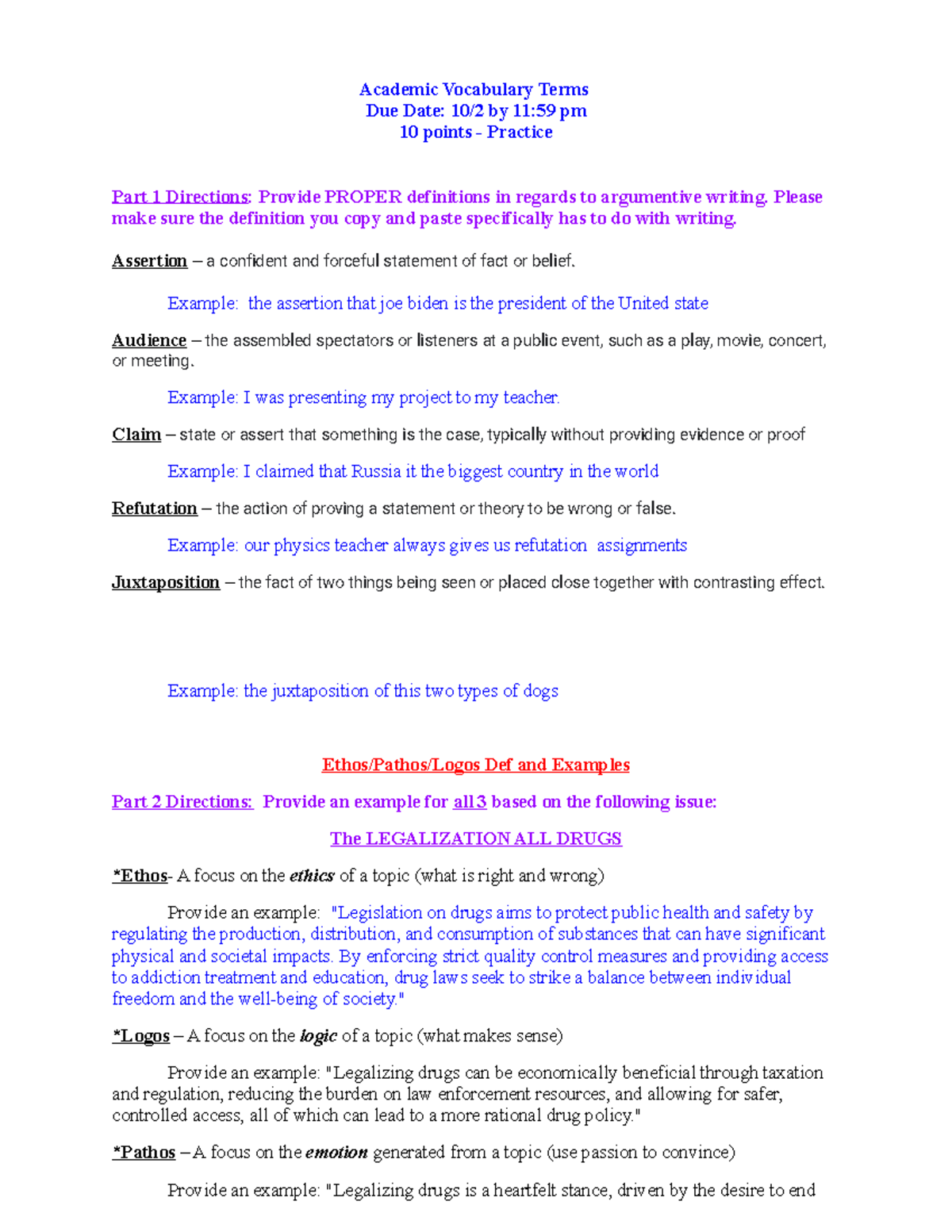 Terms - homework - Academic Vocabulary Terms Due Date: 10/2 by 11:59 pm ...