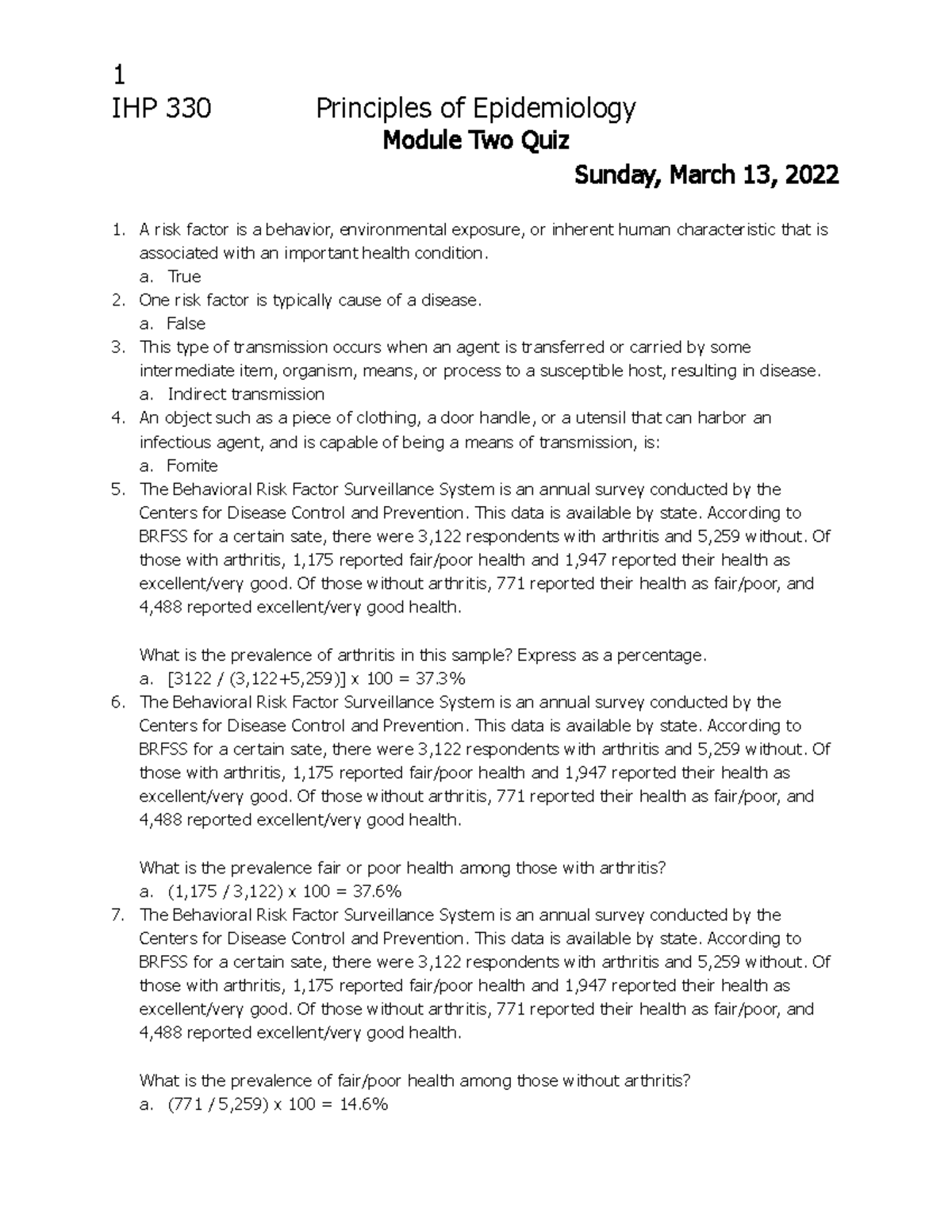 Module Two Quiz A risk factor is a behavior, environmental exposure, or inherent human Studocu